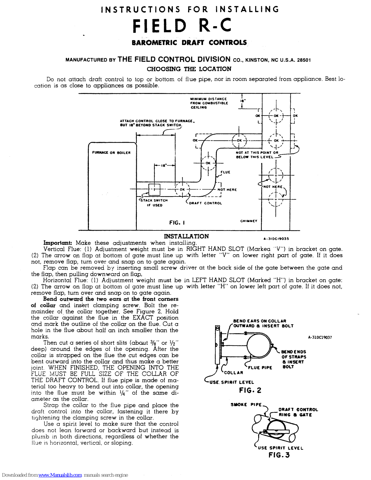 Field Controls 1575700, Field R-C Installation Instructions Manual