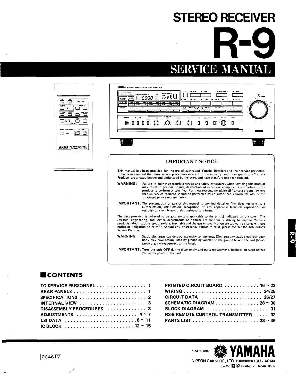 Yamaha R-9 Service Manual