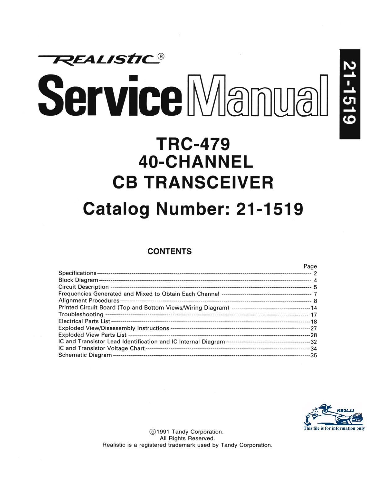 Realistic   RadioShack TRC-479 Service Manual