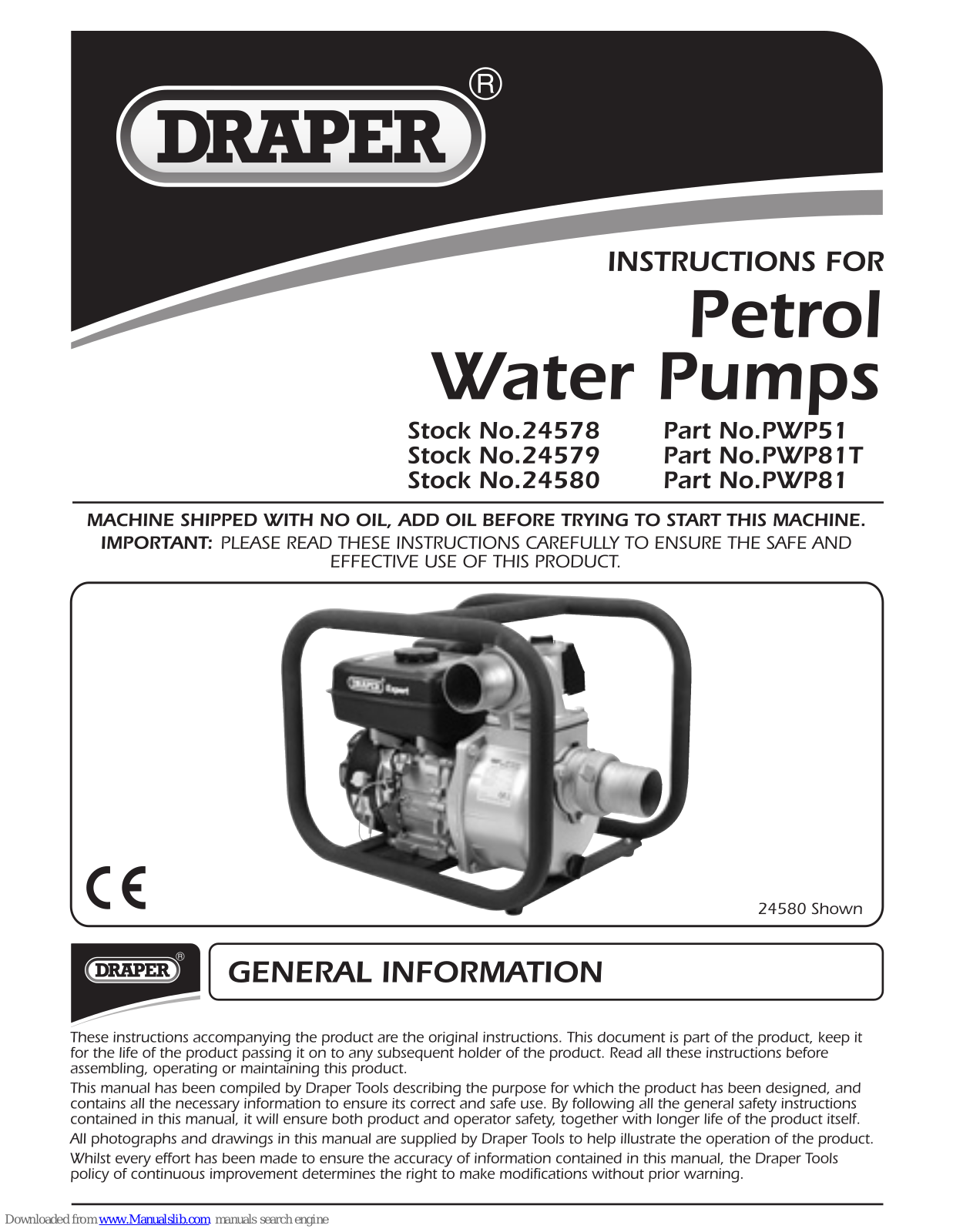 Draper PWP51, PWP81T Instructions Manual - ManualMachine.com