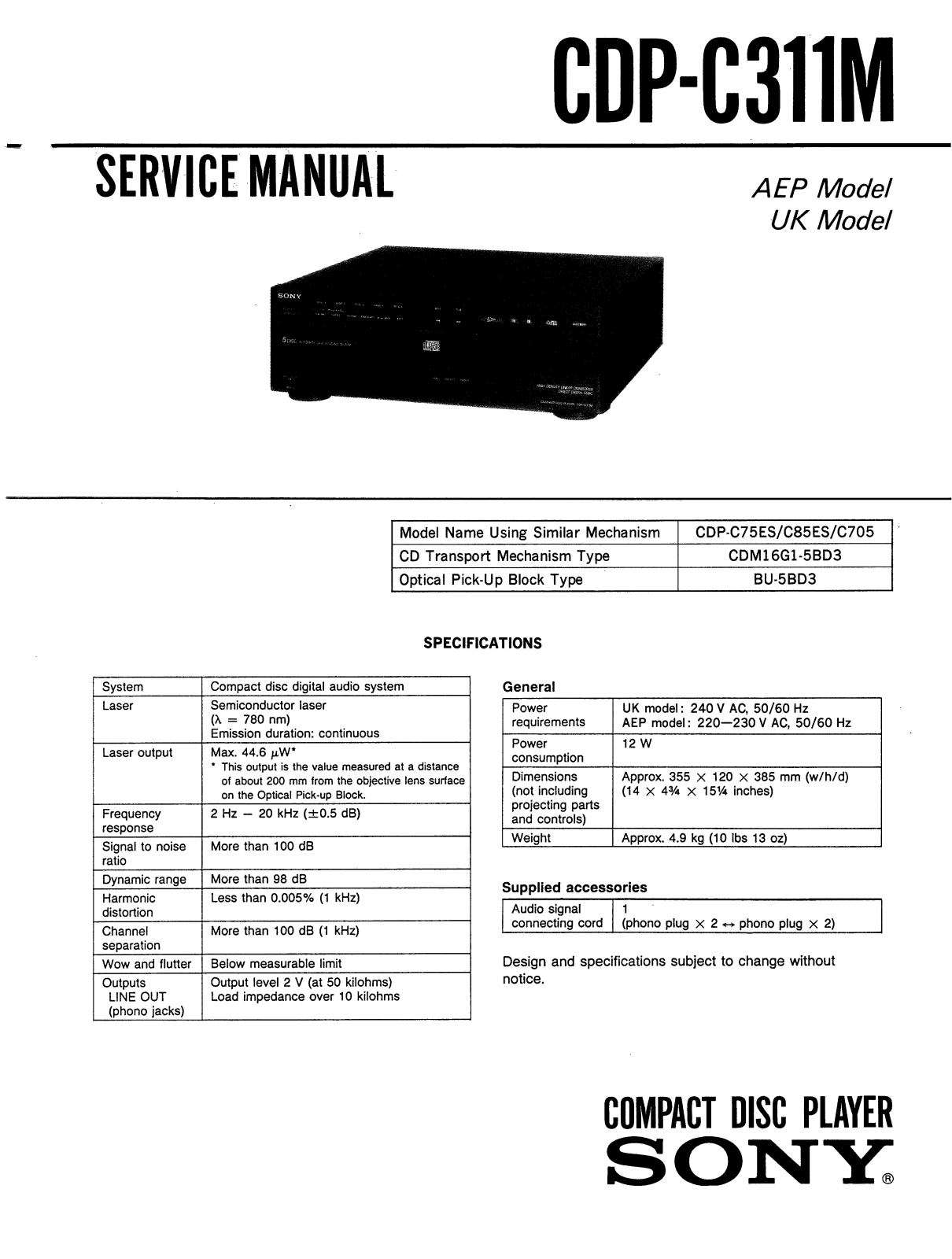 Sony CDPC-311-M Service manual