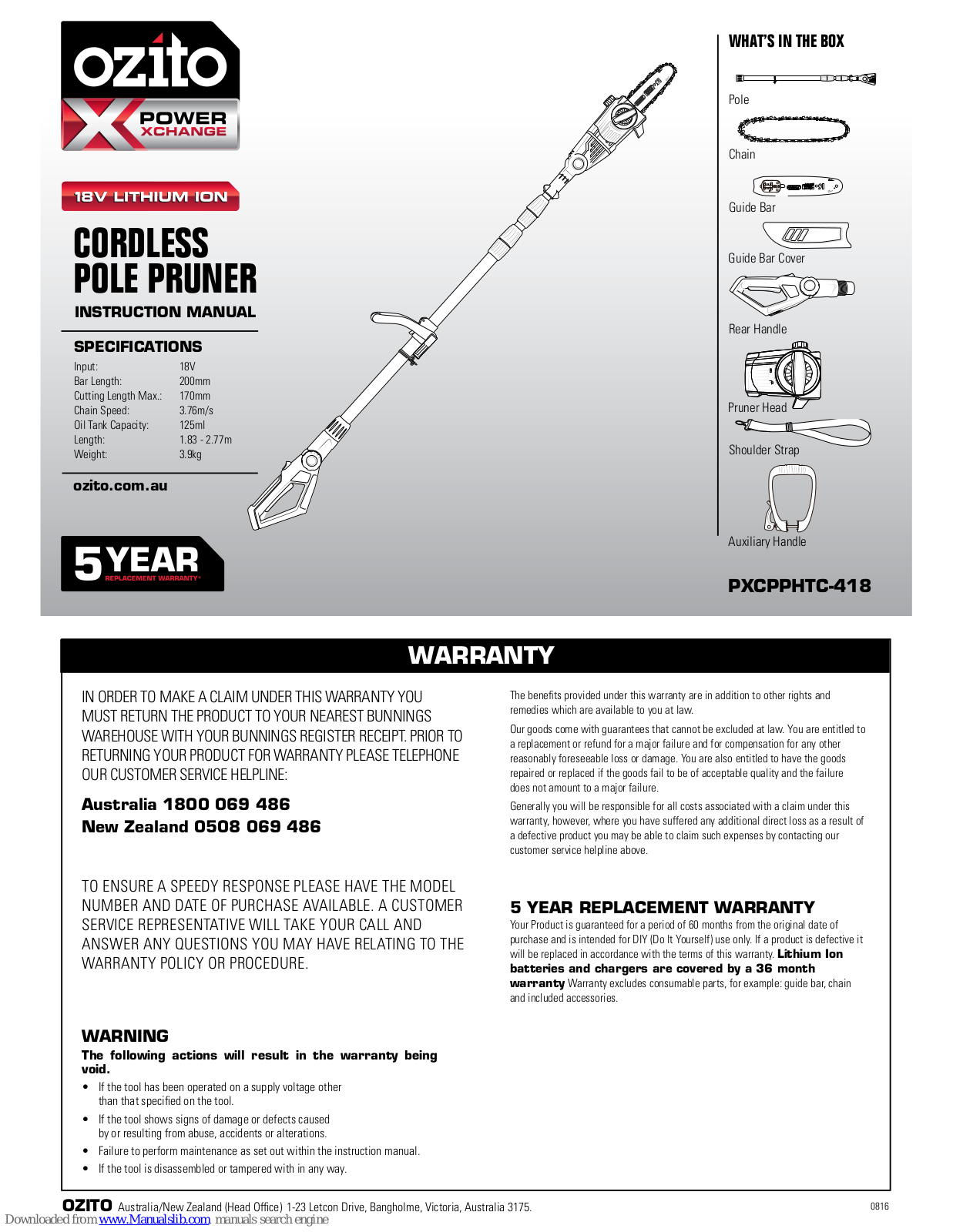 Ozito PXCPPHTC-418 Instruction Manual