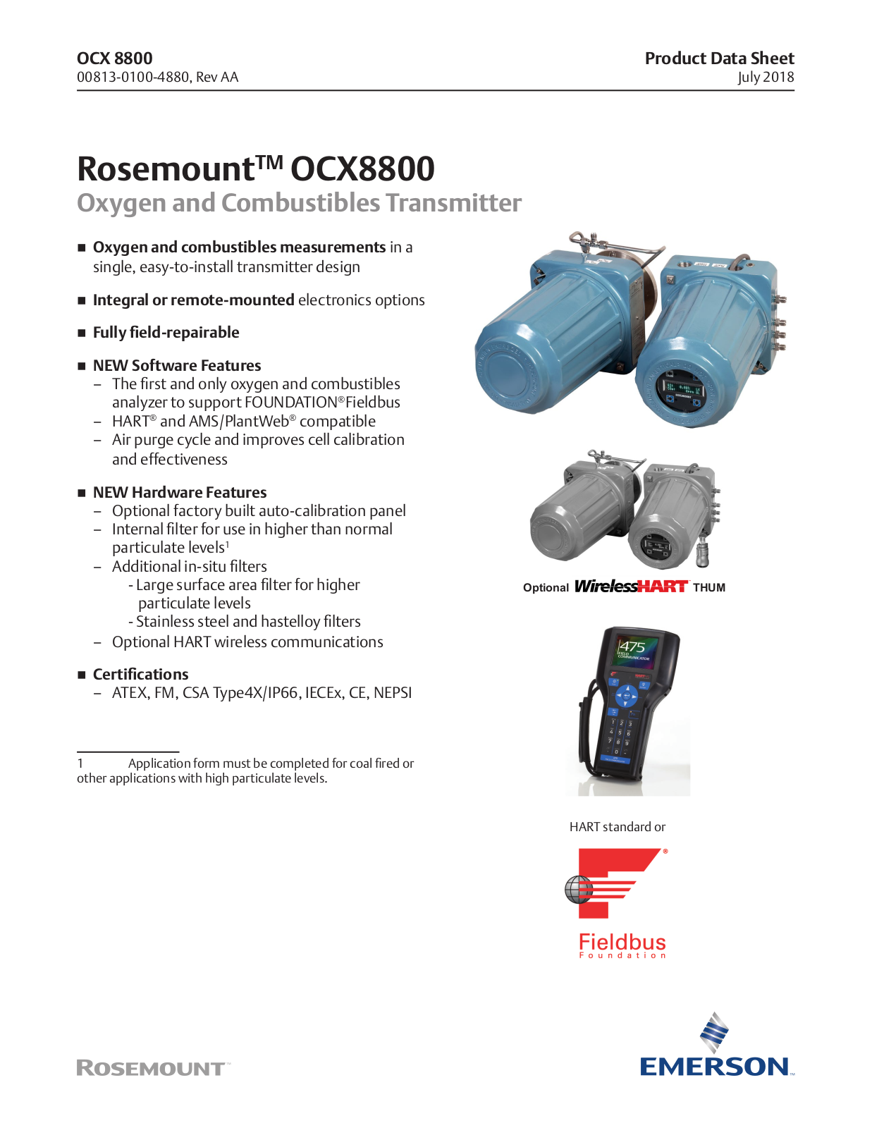 Rosemount Analytical OCX8800 Specifications