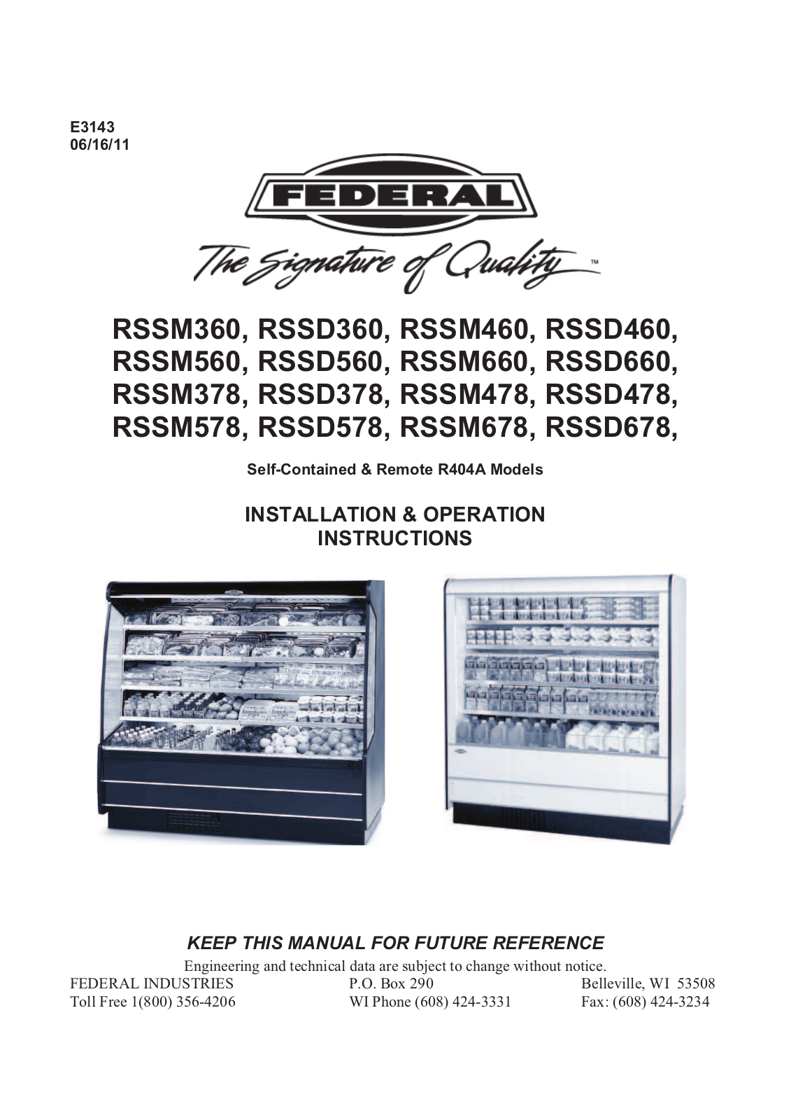 Federal Industries RSSD360 Installation  Manual