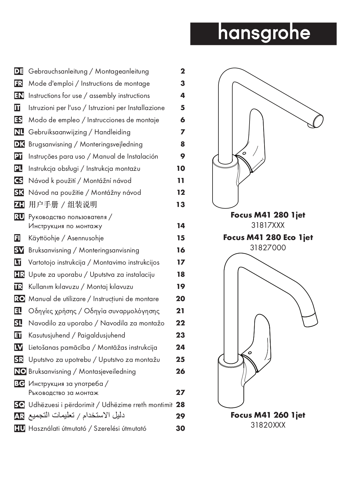 Hansgrohe 31827000 Instructions For Use/assembly Instructions