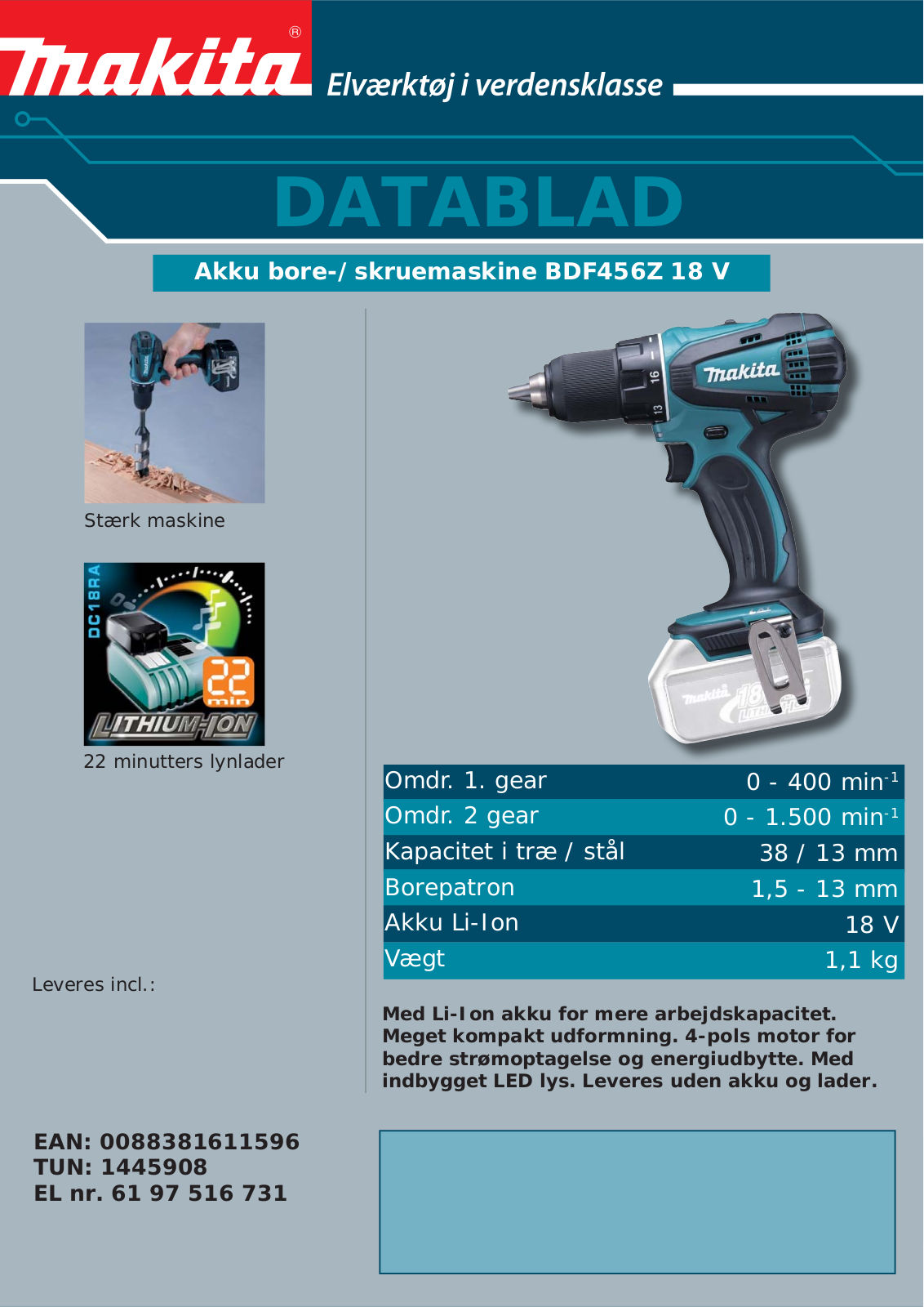 Makita BDF456Z DATASHEET