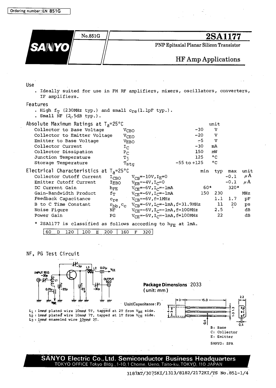 SANYO 2SA1177 Datasheet