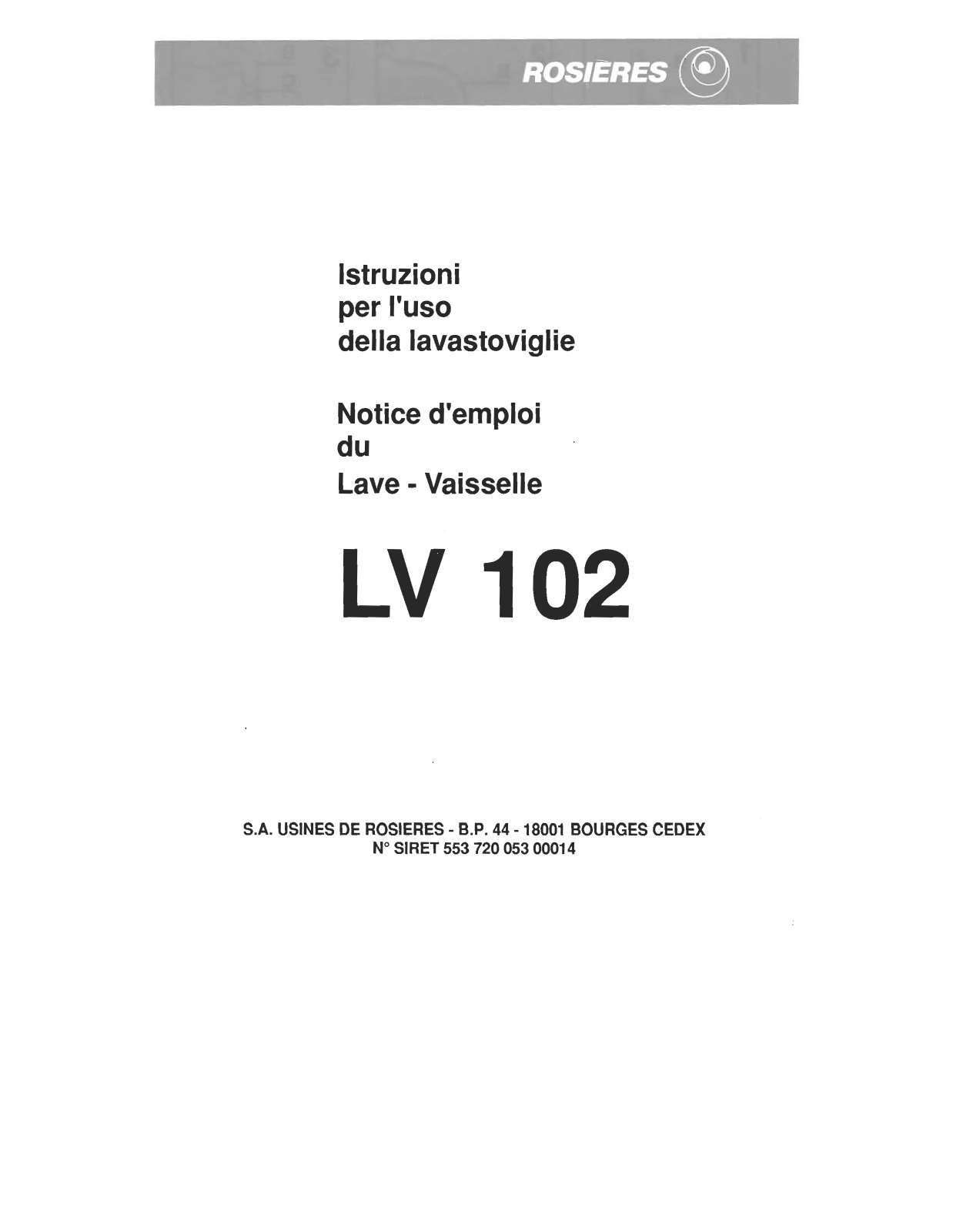 Rosieres LV 102 User Manual