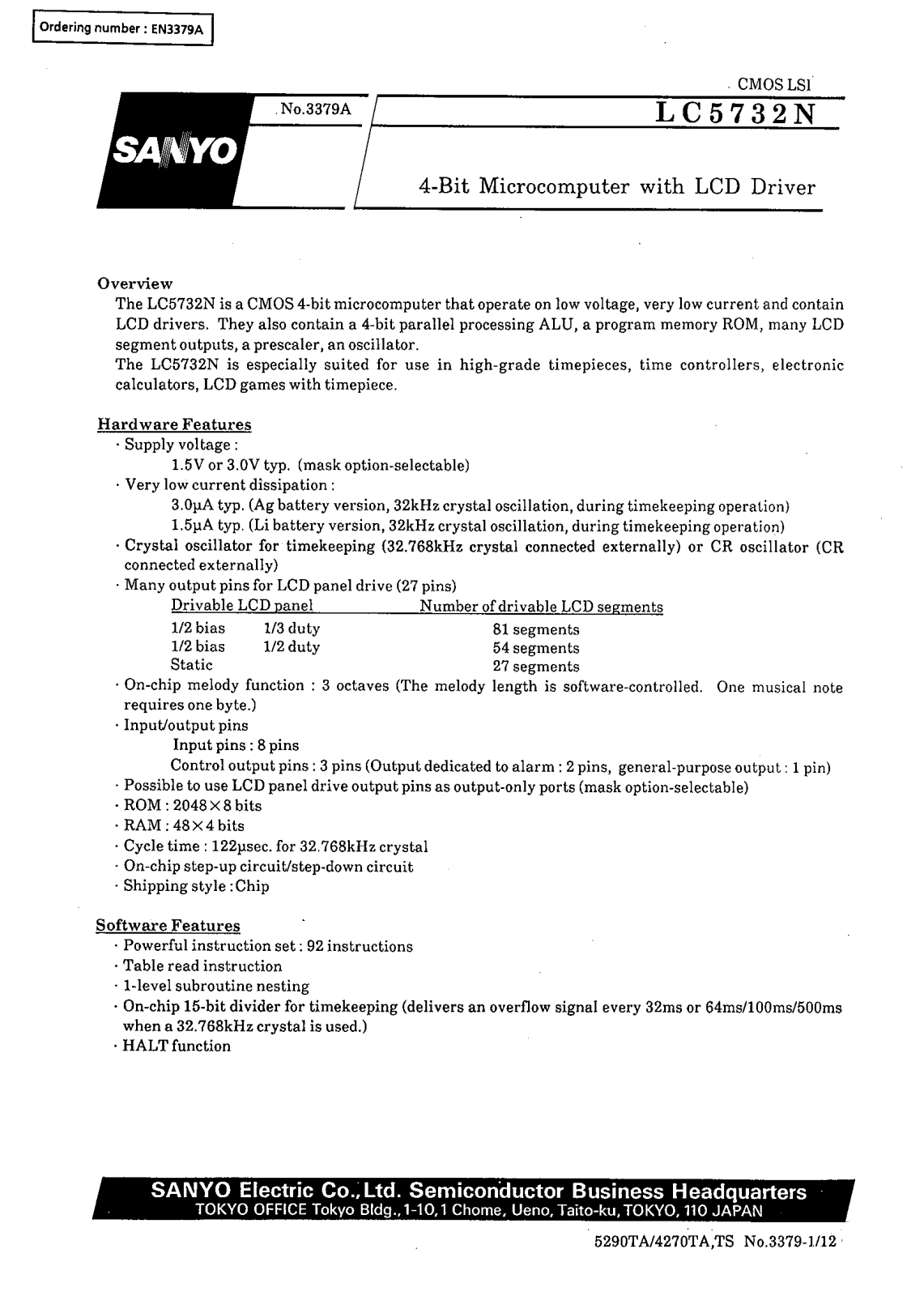 SANYO LC5732N Datasheet