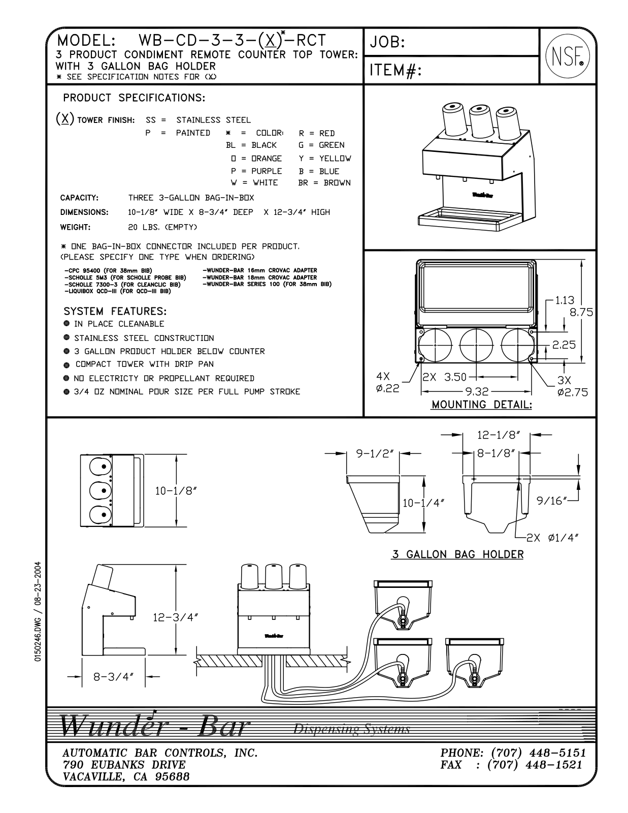 Wunder Bar WB-CD-3-3-X-RCT Installation  Manual