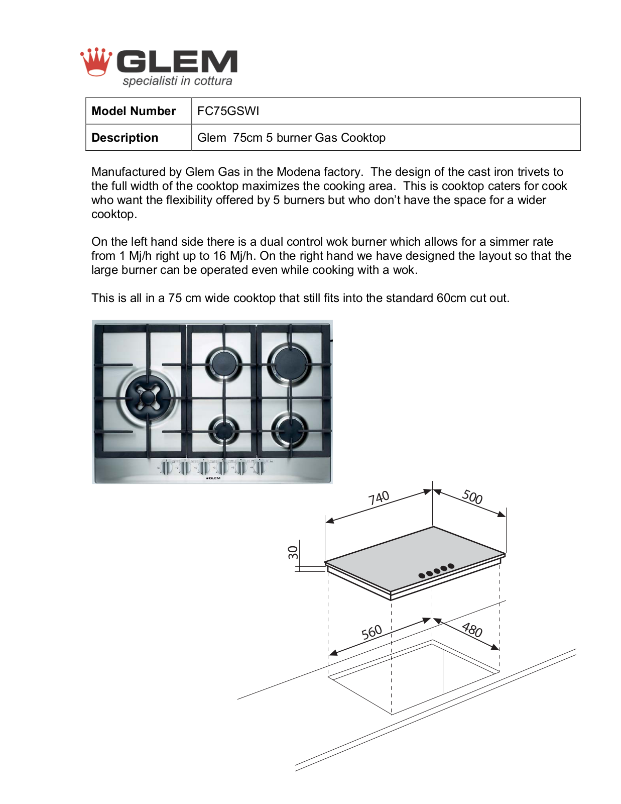 Glem FC75GSWI User Manual