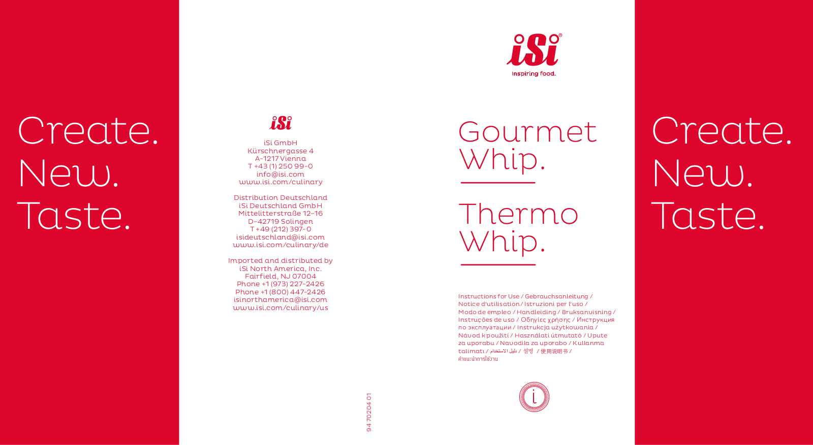 iSi Gourmet Whip Plus 0, Gourmet Whip Plus 1 l User Manual