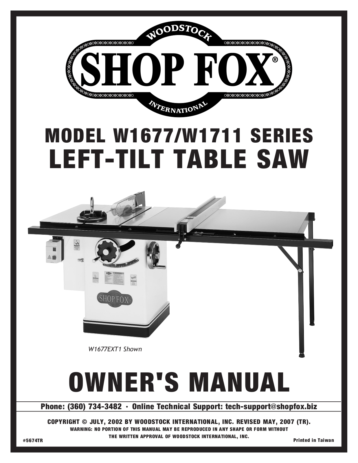 Woodstock W1711, W1677 User Manual