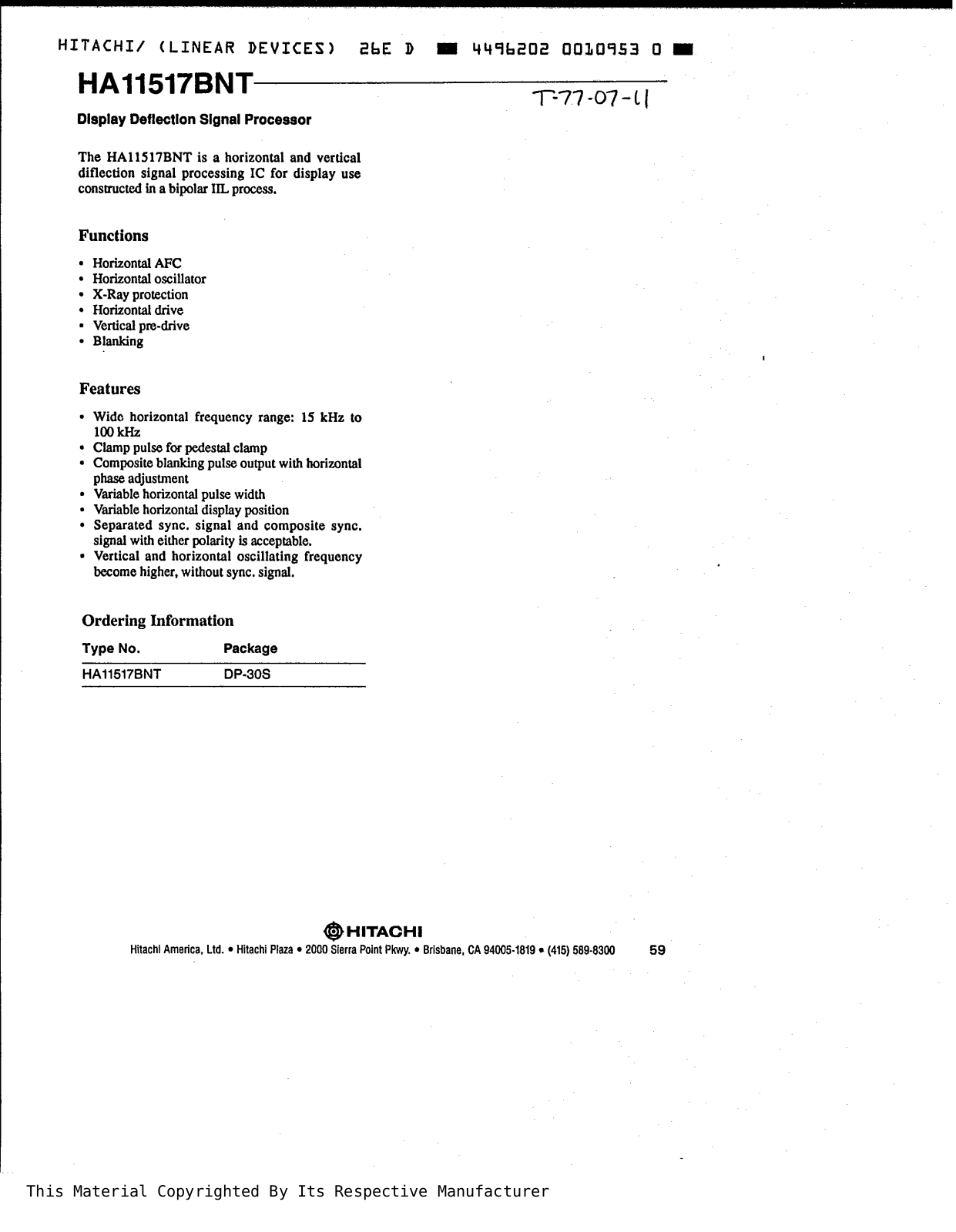 HIT HA11517BNT Datasheet