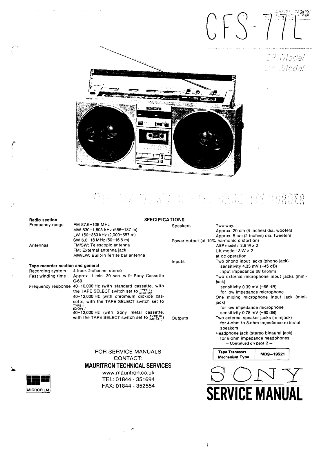 Sony CFS-77-L Service manual