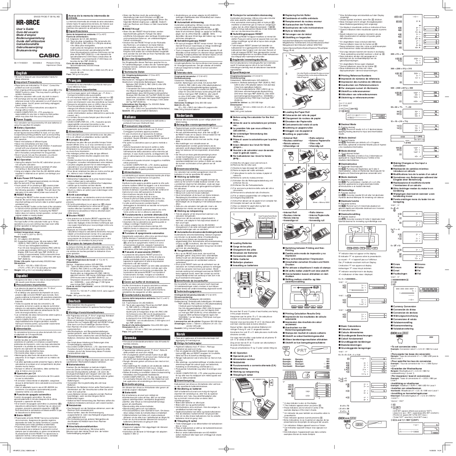 Casio HR-8RCE User Manual