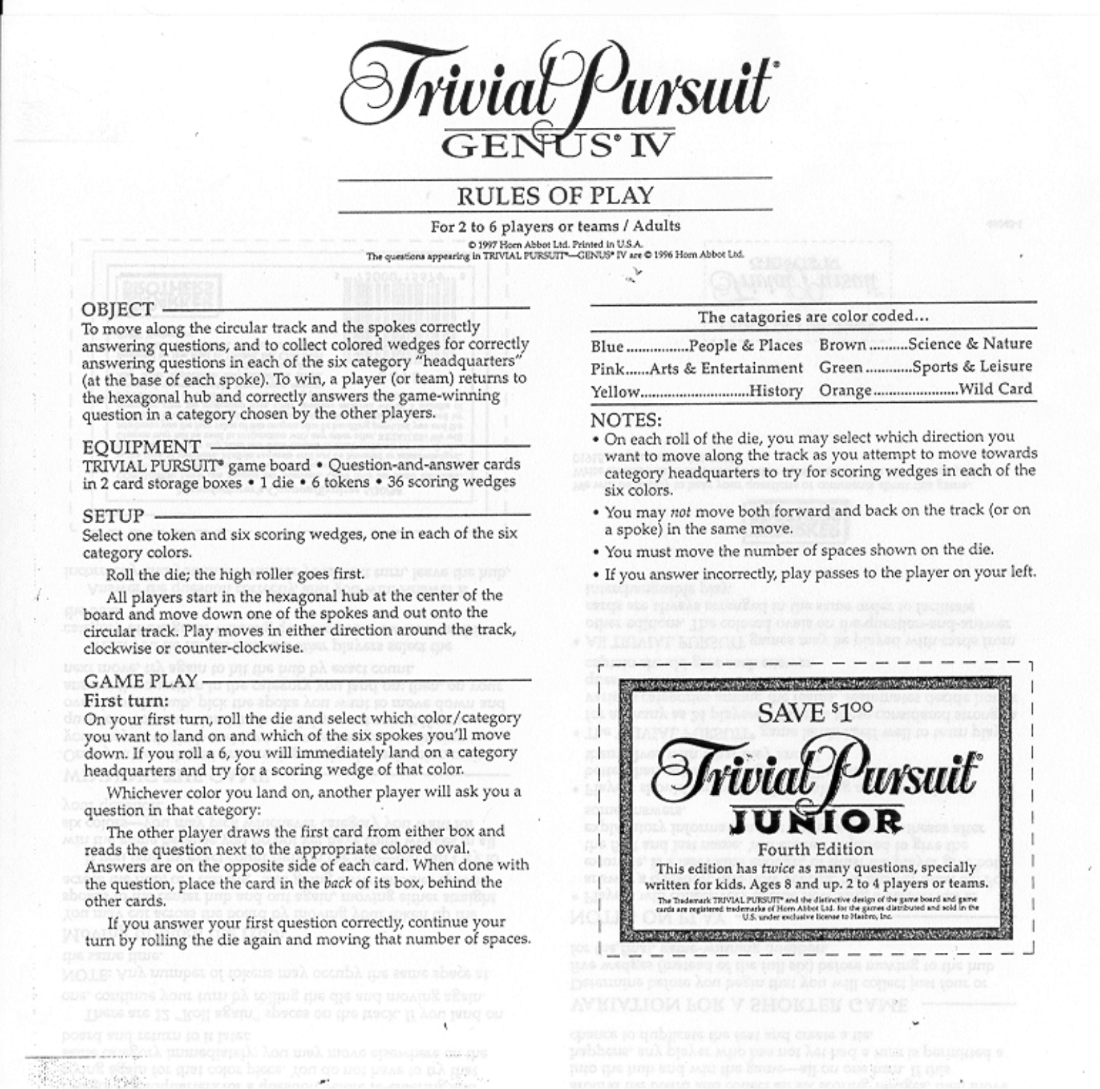 HASBRO Trivial Pursuit Genus IV User Manual