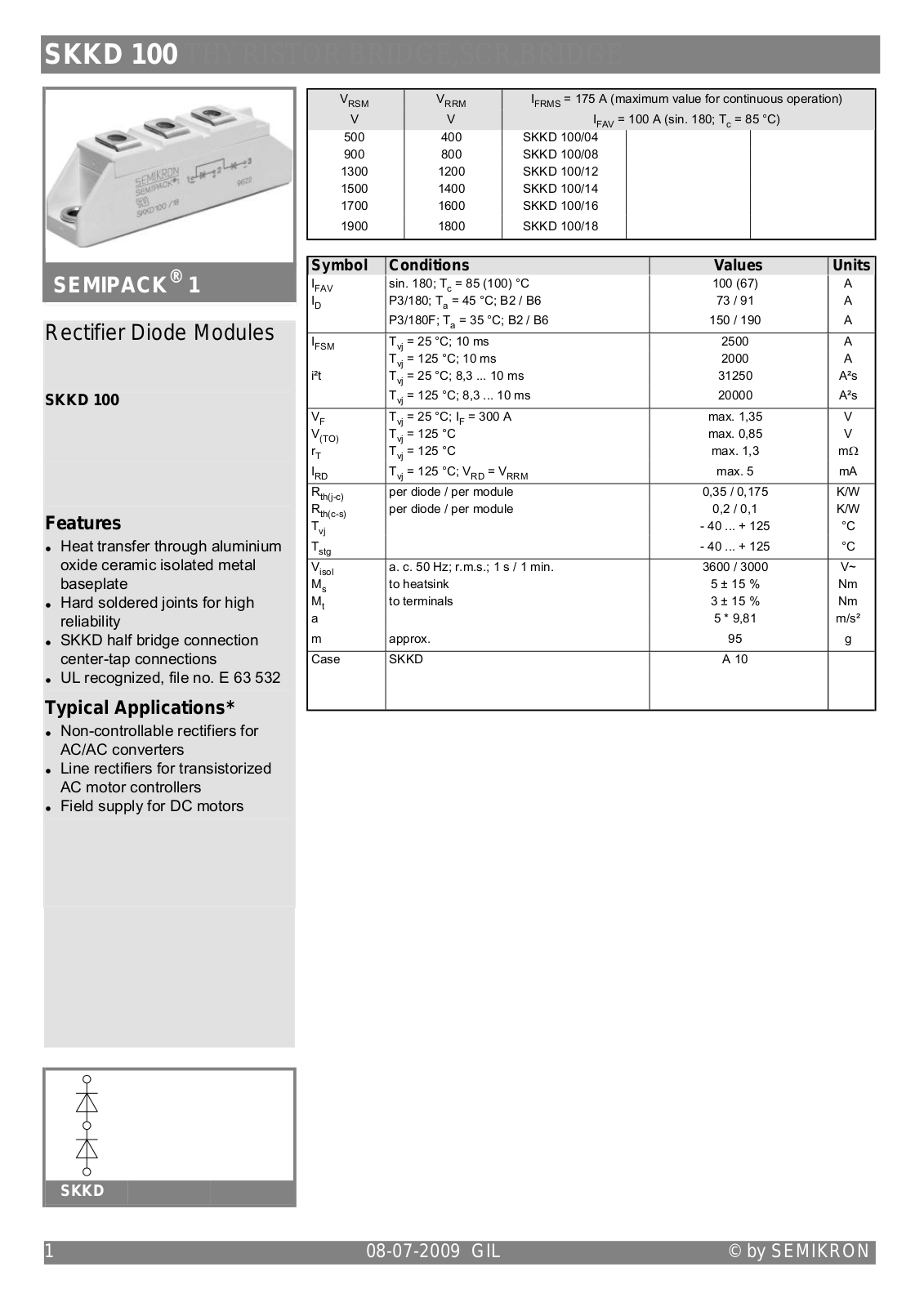 Semikron SKKD100 Data Sheet