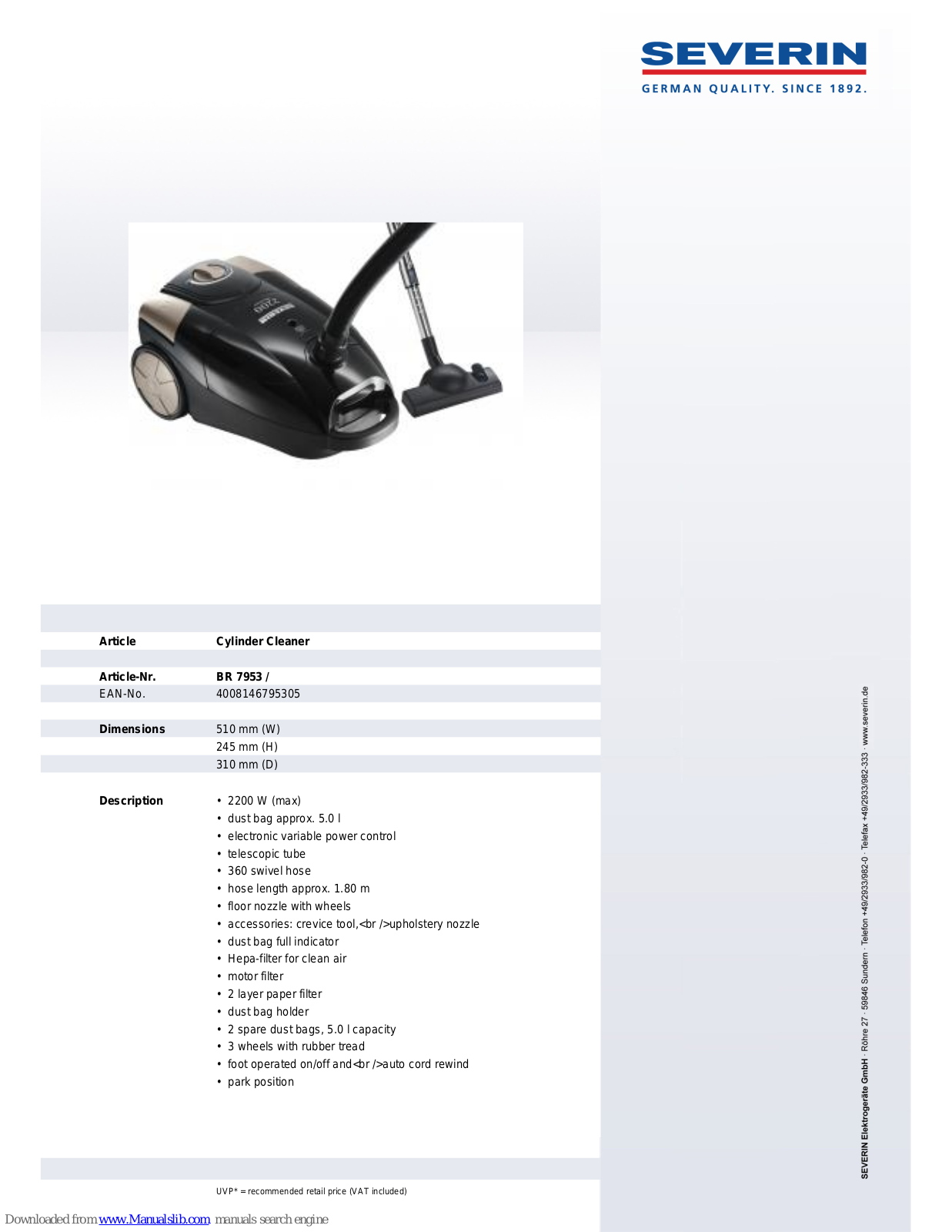 SEVERIN BR 7953 Datasheet - ManualMachine.com