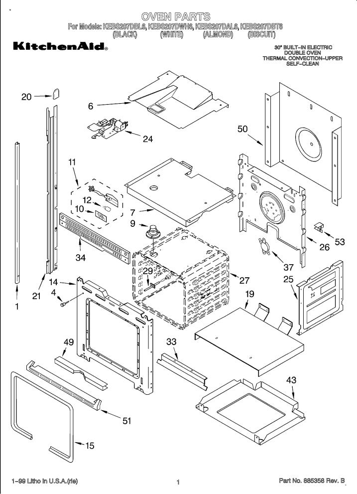 KitchenAid KEBS207DWH6 Parts List