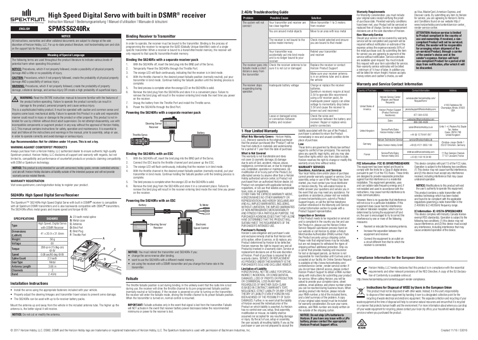 Horizon Hobby SPMSS6240RX User Manual