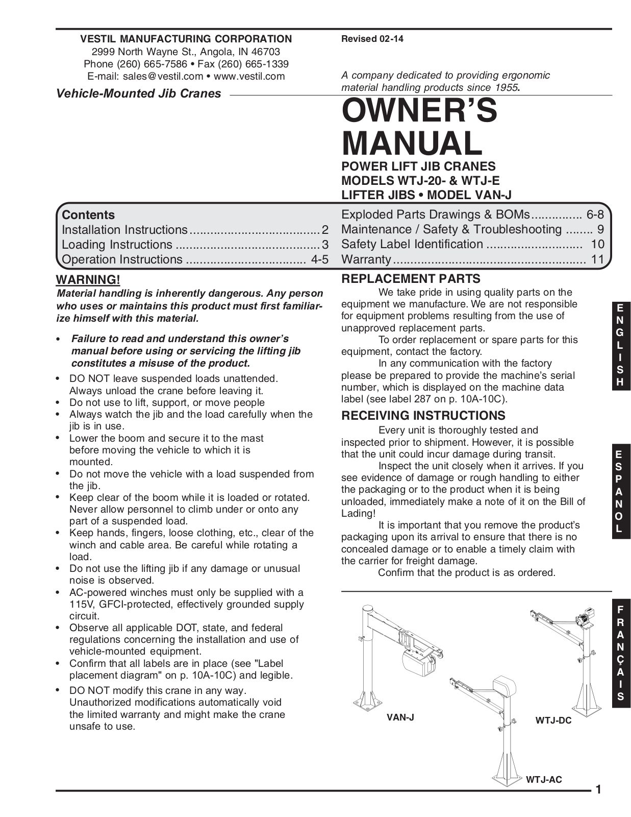 Vestil VAN-J User Manual