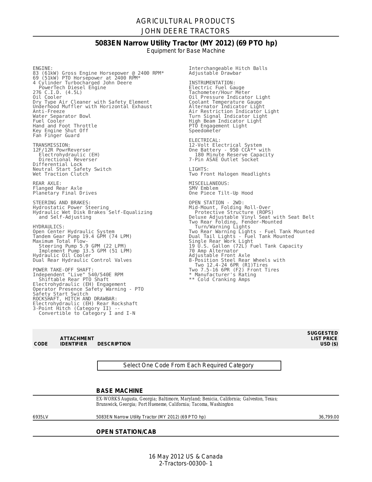 John Deere 5083EN OPERATOR'S MANUAL