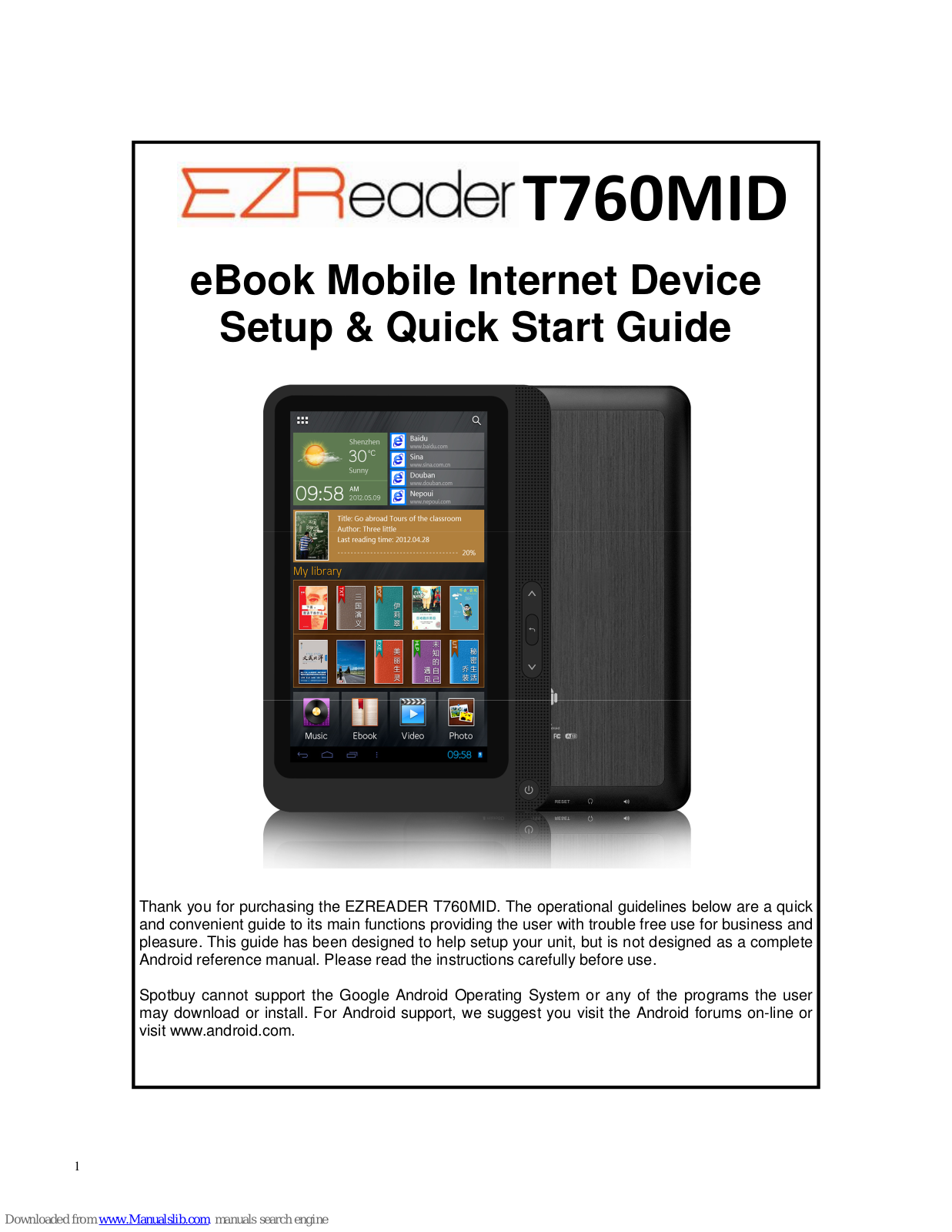 EZReader T760MID Setup & Quick Start Manual - ManualMachine.com