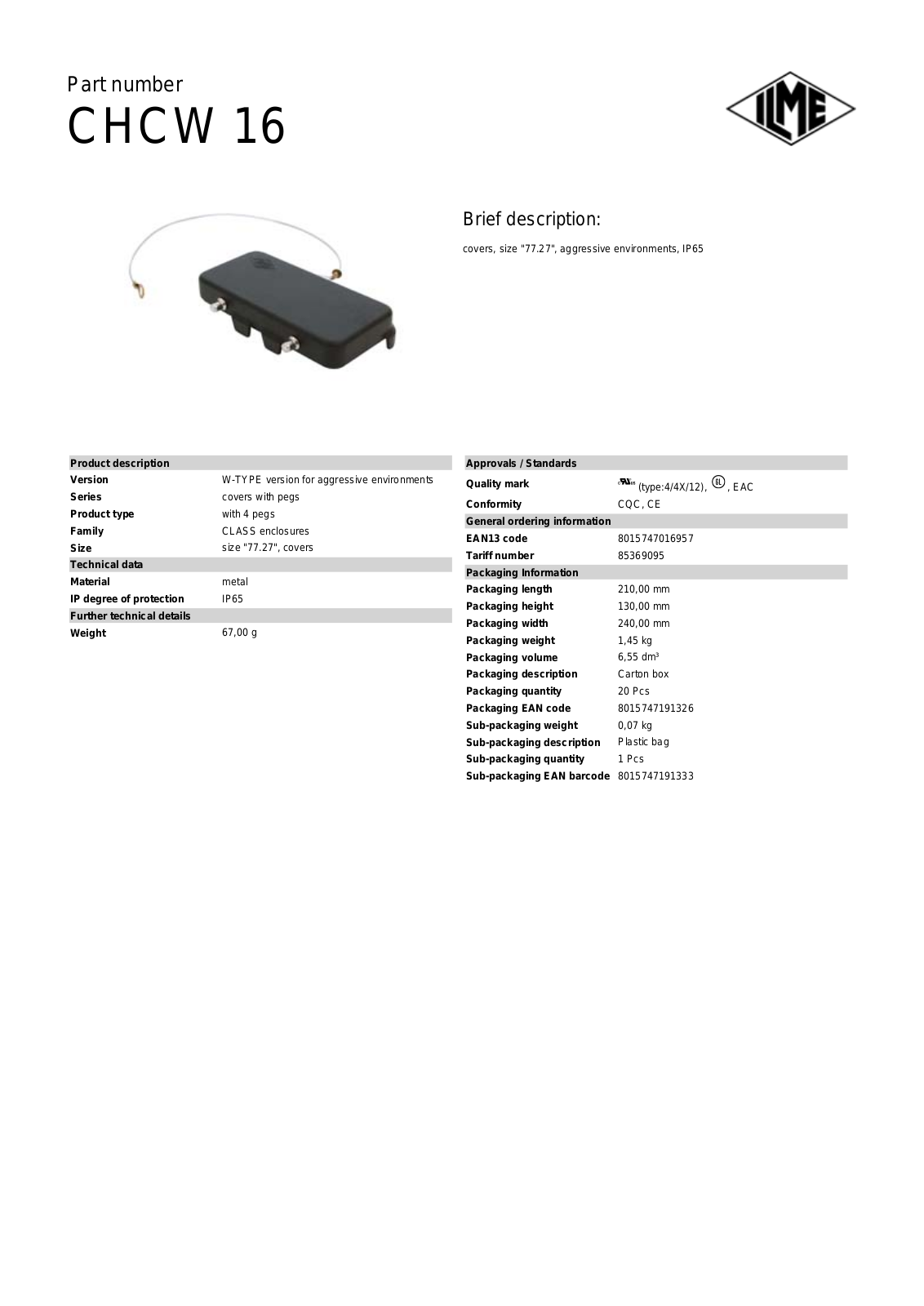 ILME CHCW-16 Data Sheet