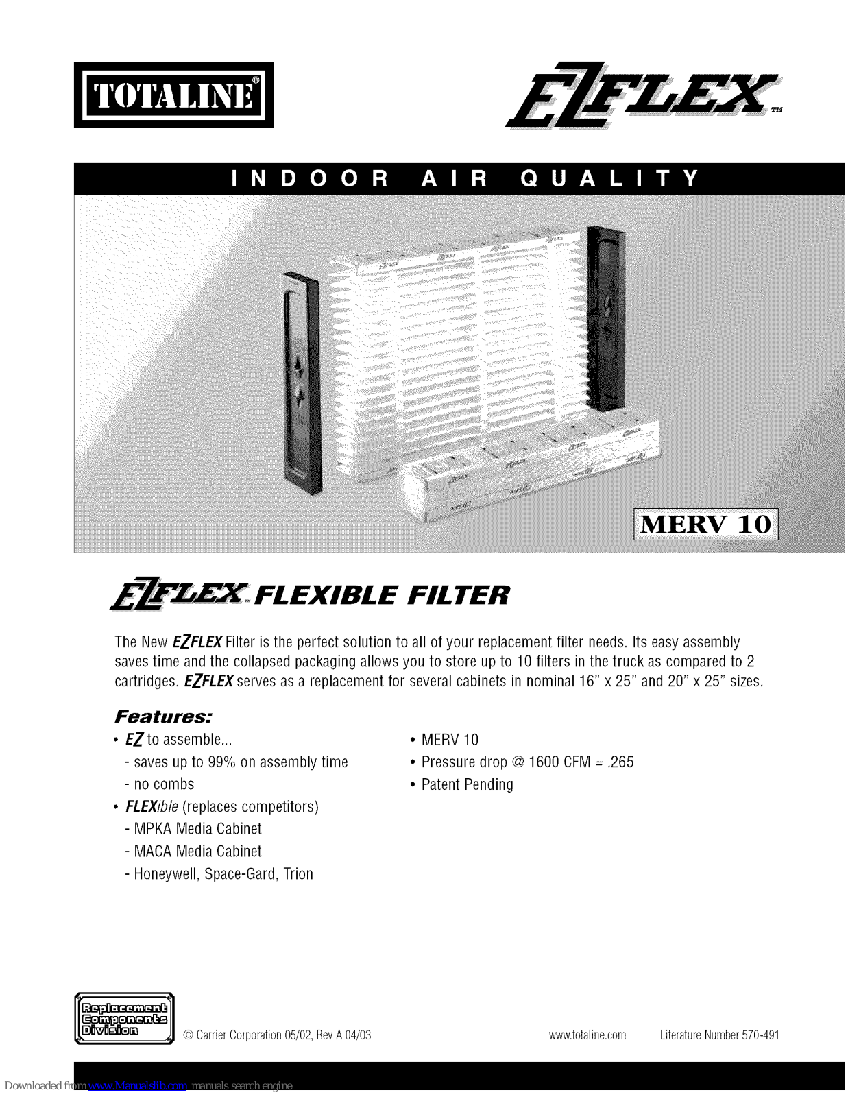 Carrier EZFLEX MERV 10 Specification - ManualMachine.com