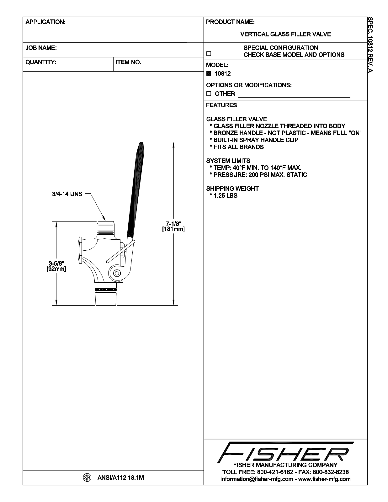 Fisher Manufacturing 10812 User Manual