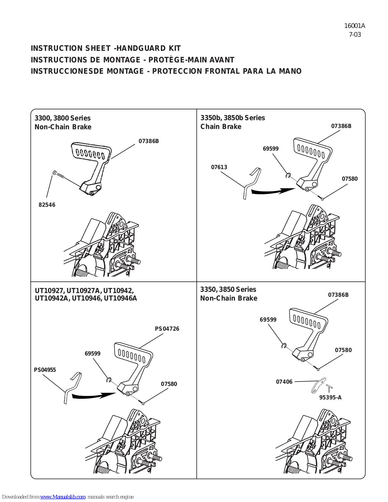 Homelite UT10927, UT10927A, UT10942, UT10942A, UT10946 Instruction Sheet