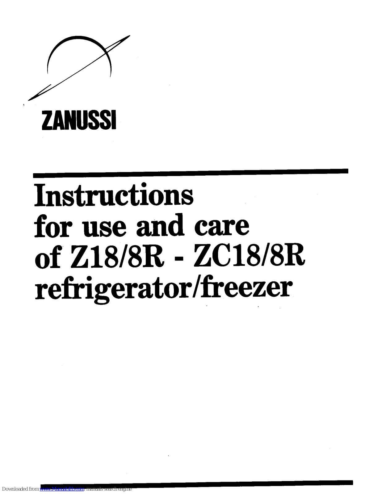 Zanussi ZC18/8R Instructions For Use And Care Manual