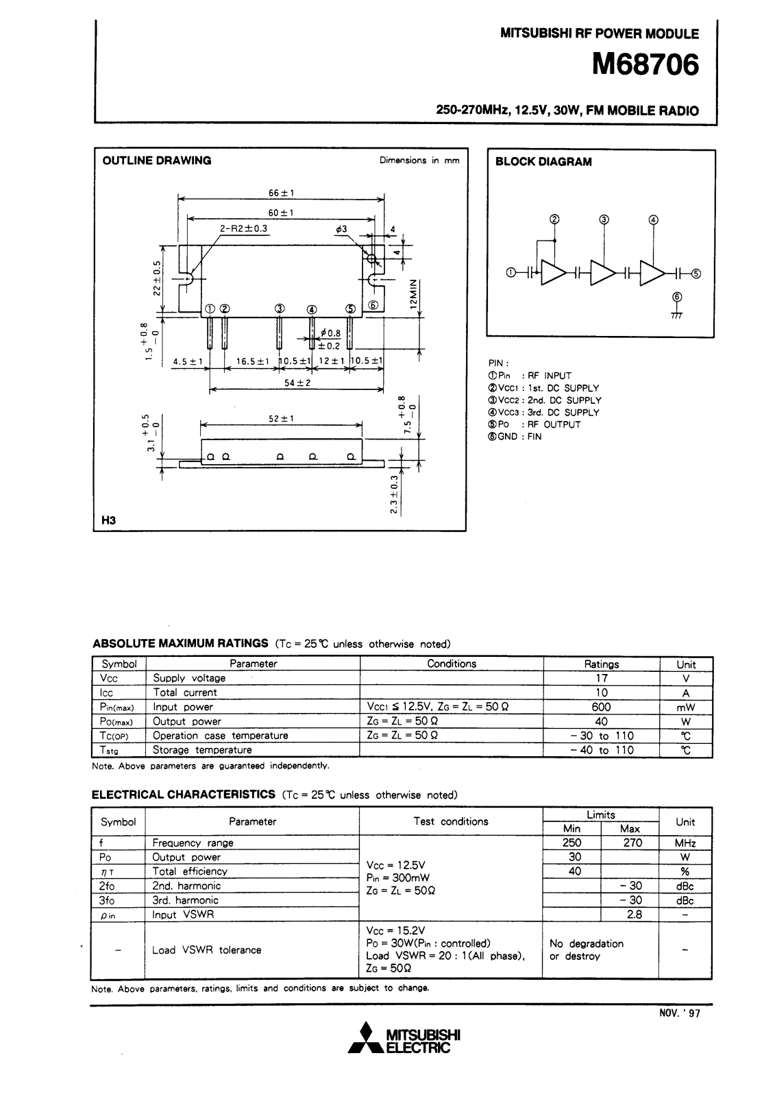 Mitsubishi M68706 Datasheet