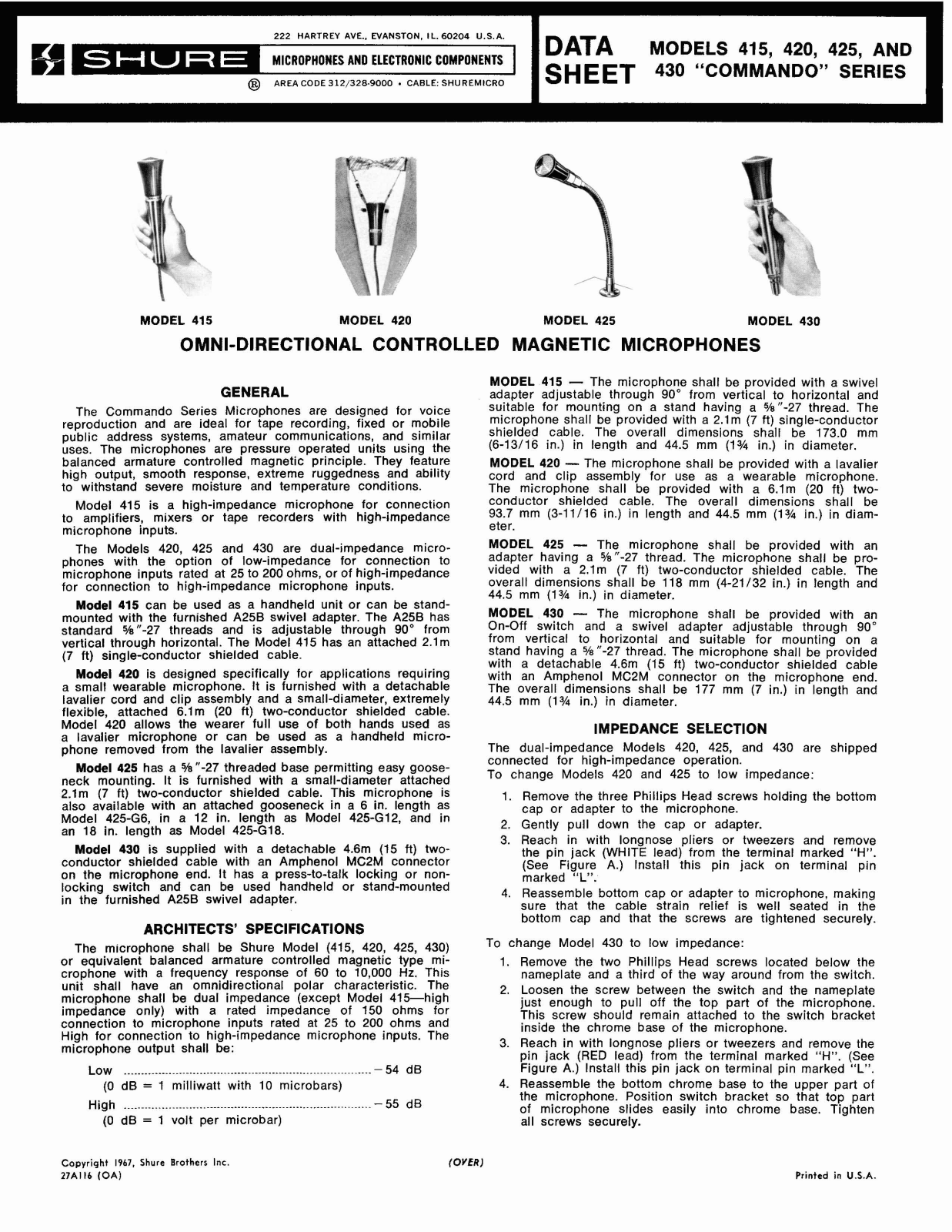Shure 415, 420, 425, 430 User Guide - ManualMachine.com