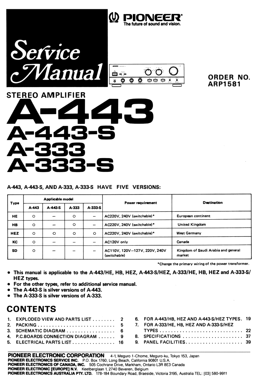 Pioneer A-333, A-333-S, A-443, A-443-S Service manual
