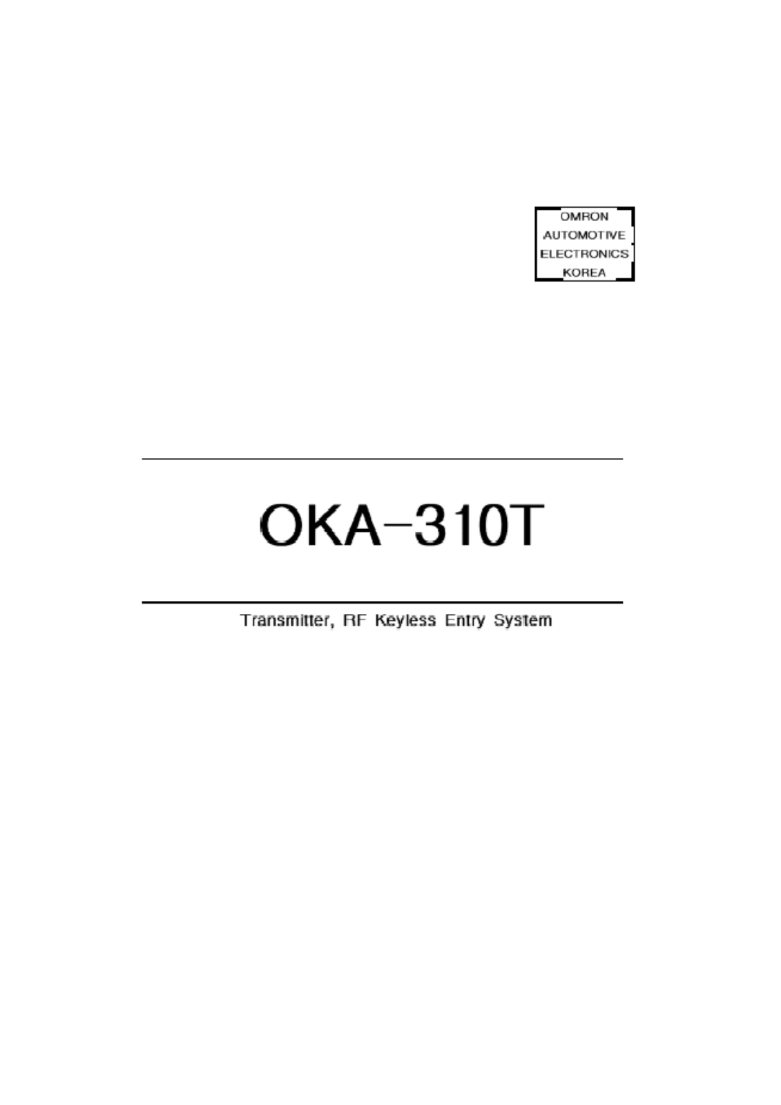 Omron Automotive Electronics Korea OKA 310T User Manual