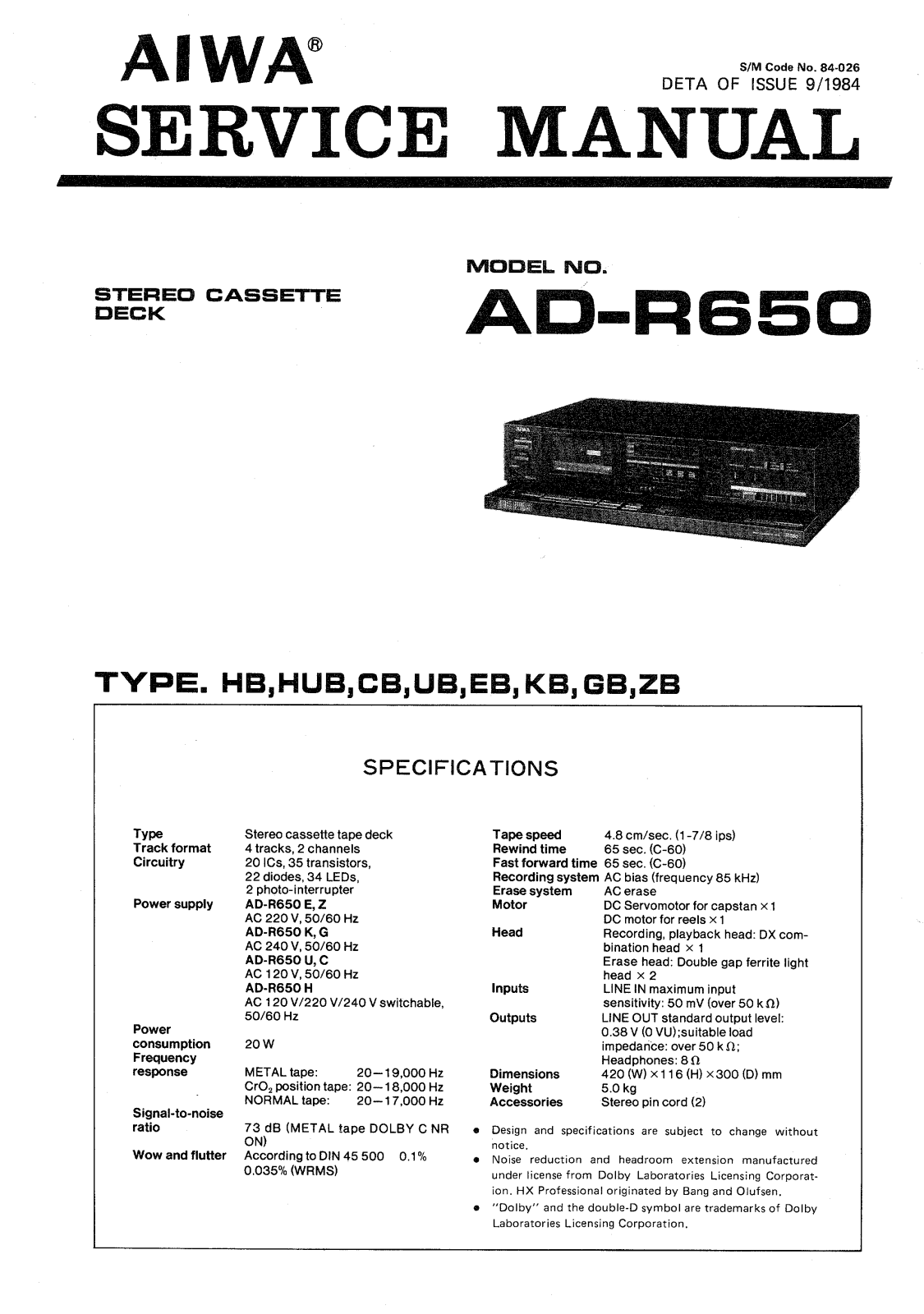 Aiwa ADR-650 Service manual