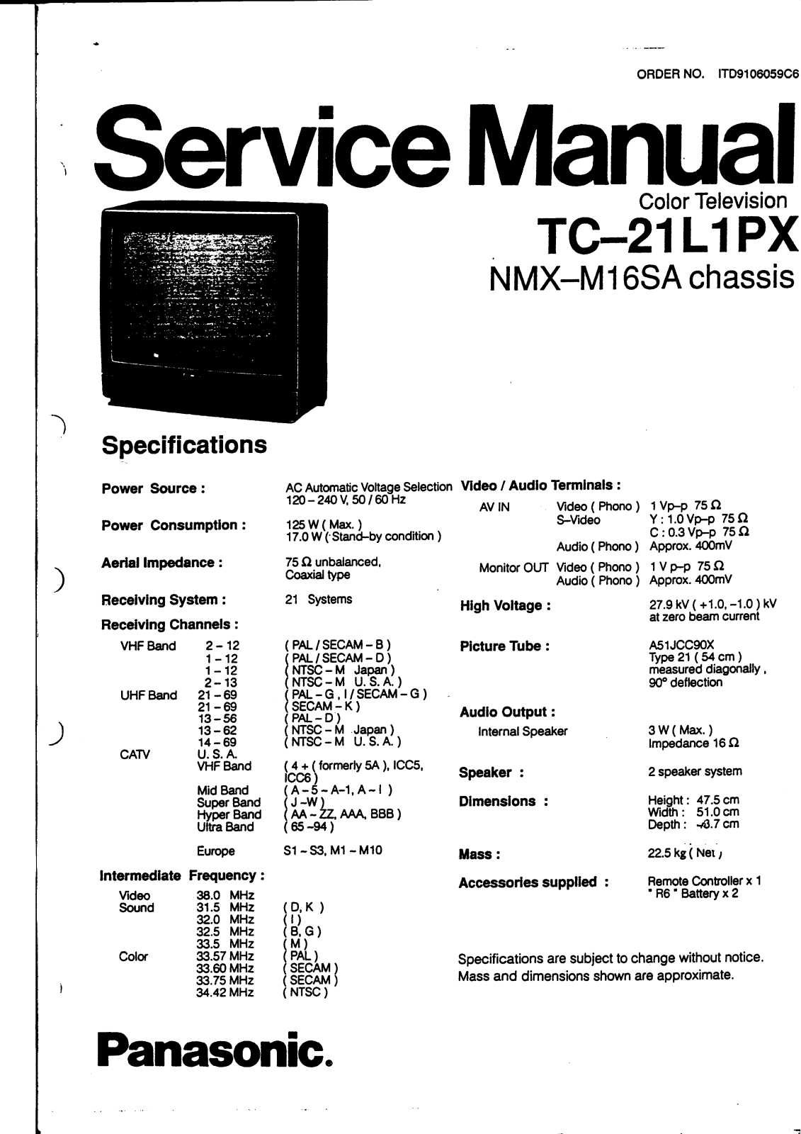 panasonic tc-21l1px Service Manual