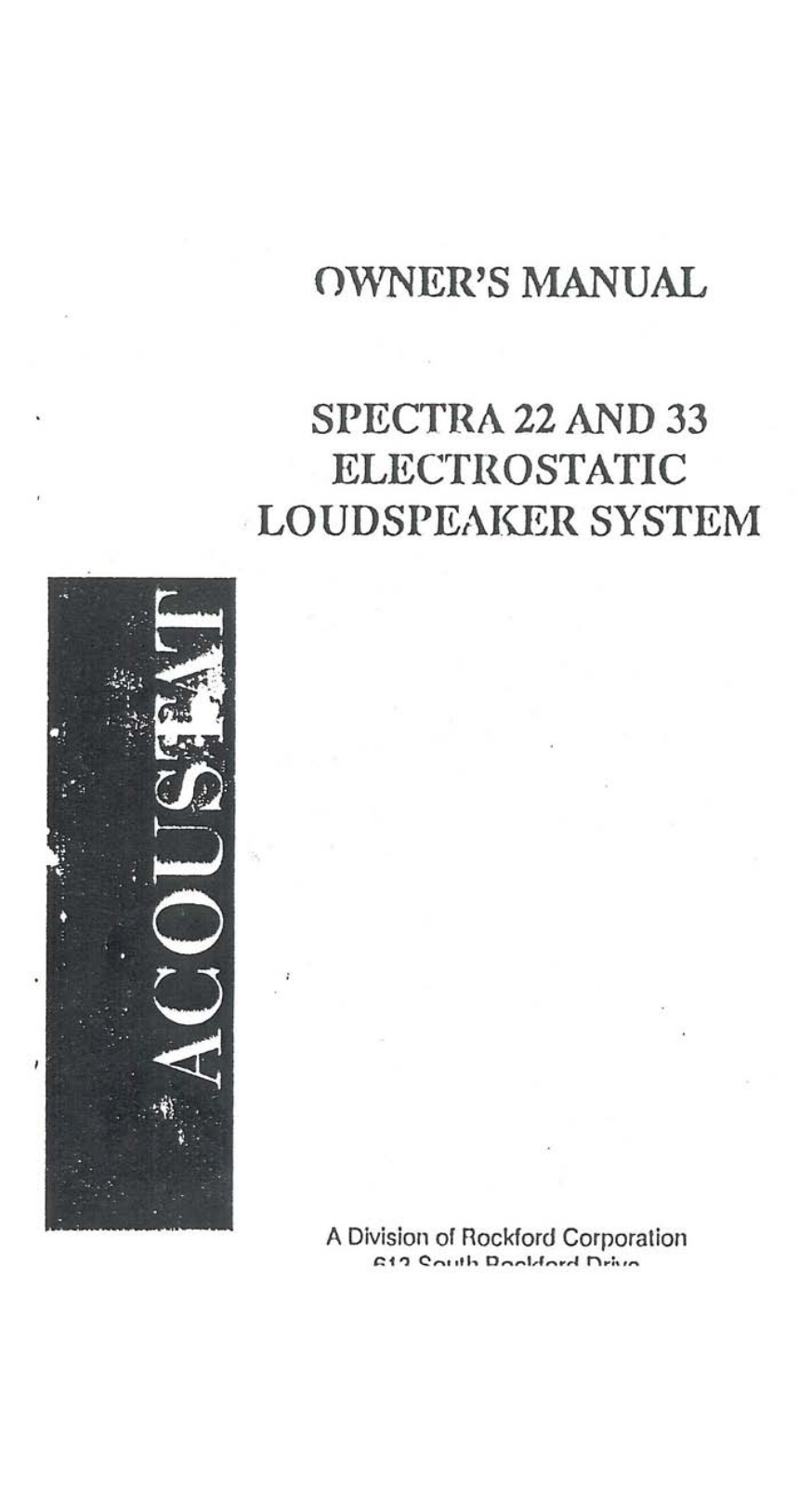 Acoustat Spectra 22 Owners manual