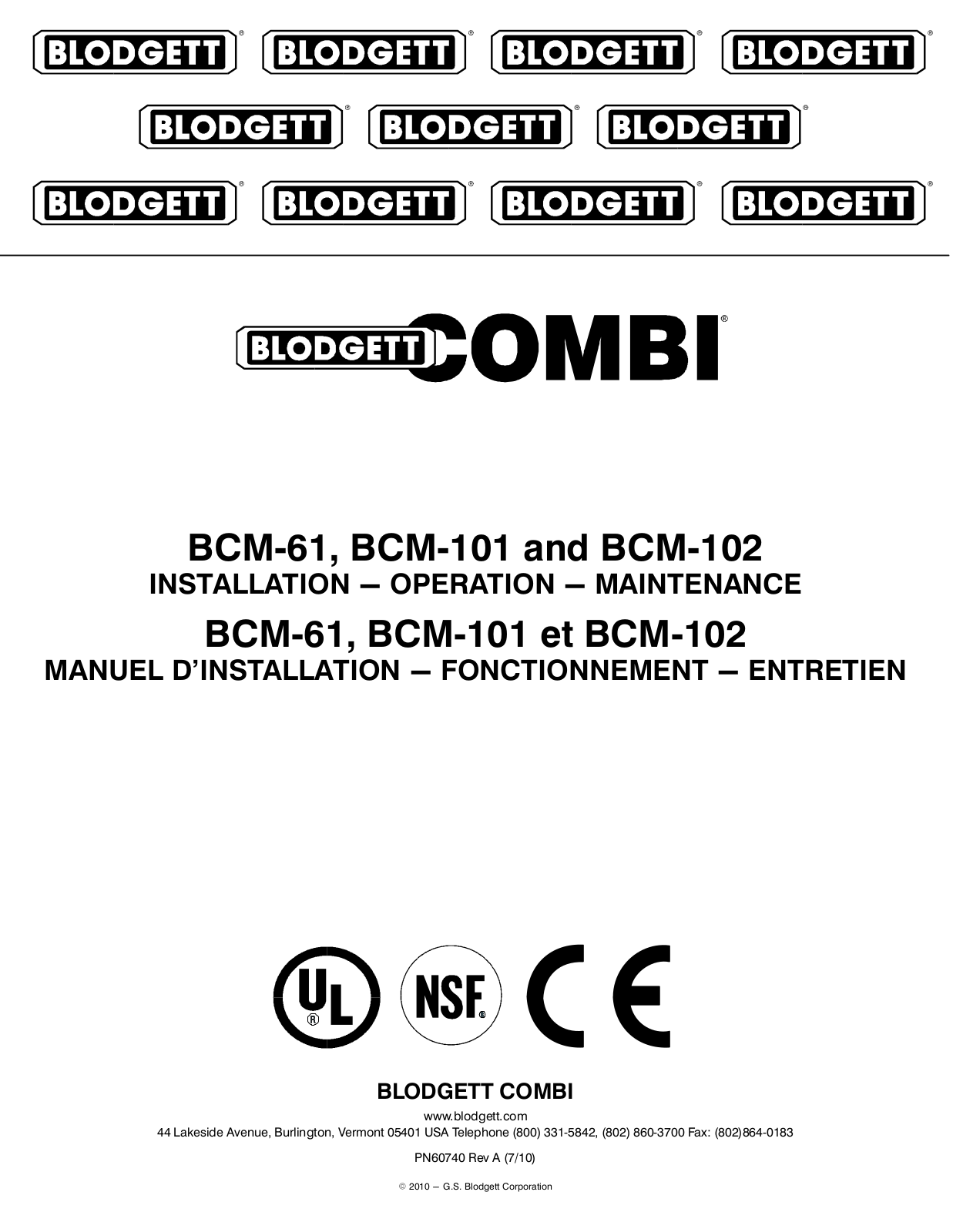 Blodgett BCP-61, BCP-101, BCP-102 General Manual