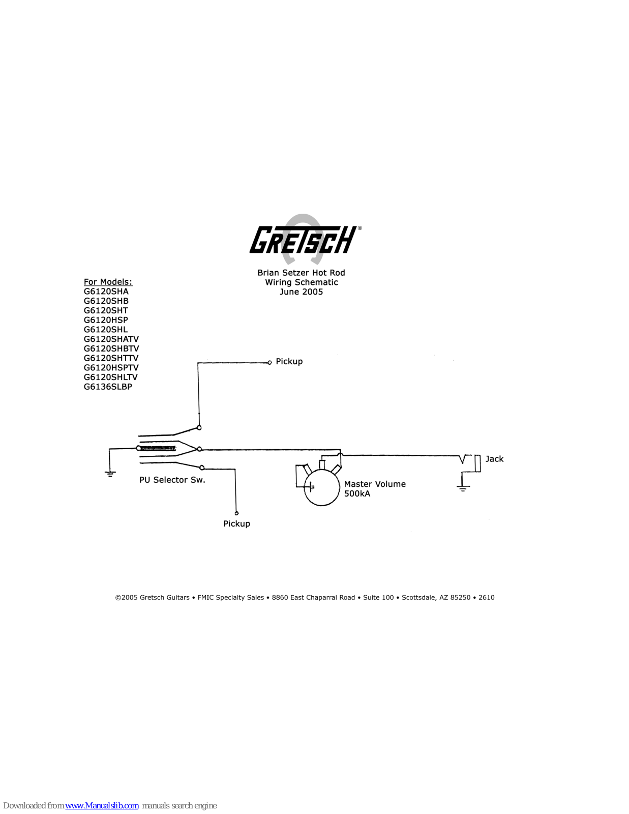 Gretsch G6120SHA, G6120SHATV, G6120SHB, G6120SHBTV, G6120SHL Wiring Schematic - ManualMachine.com