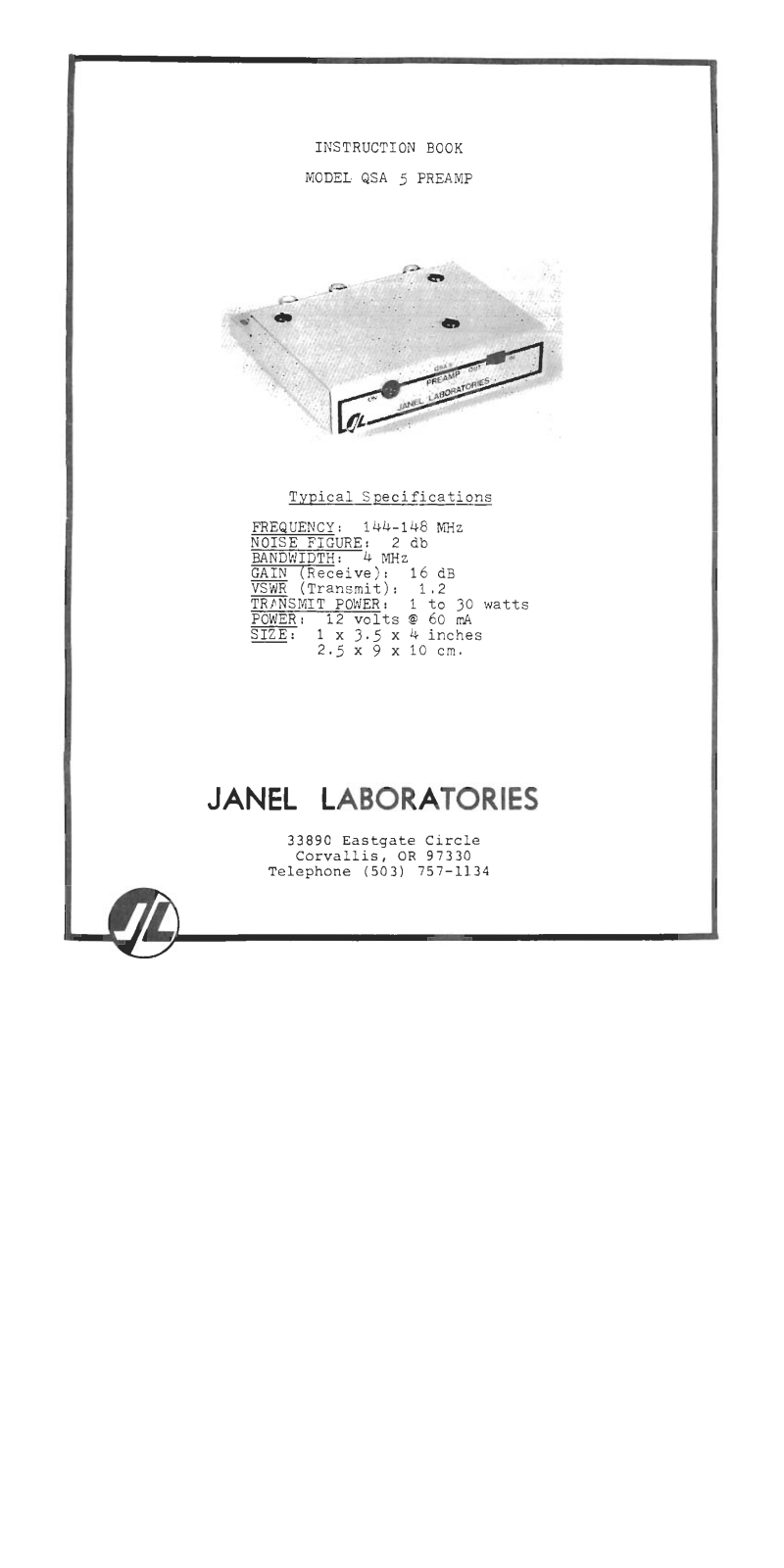 Janel Laboratories QSA 5 Service manual