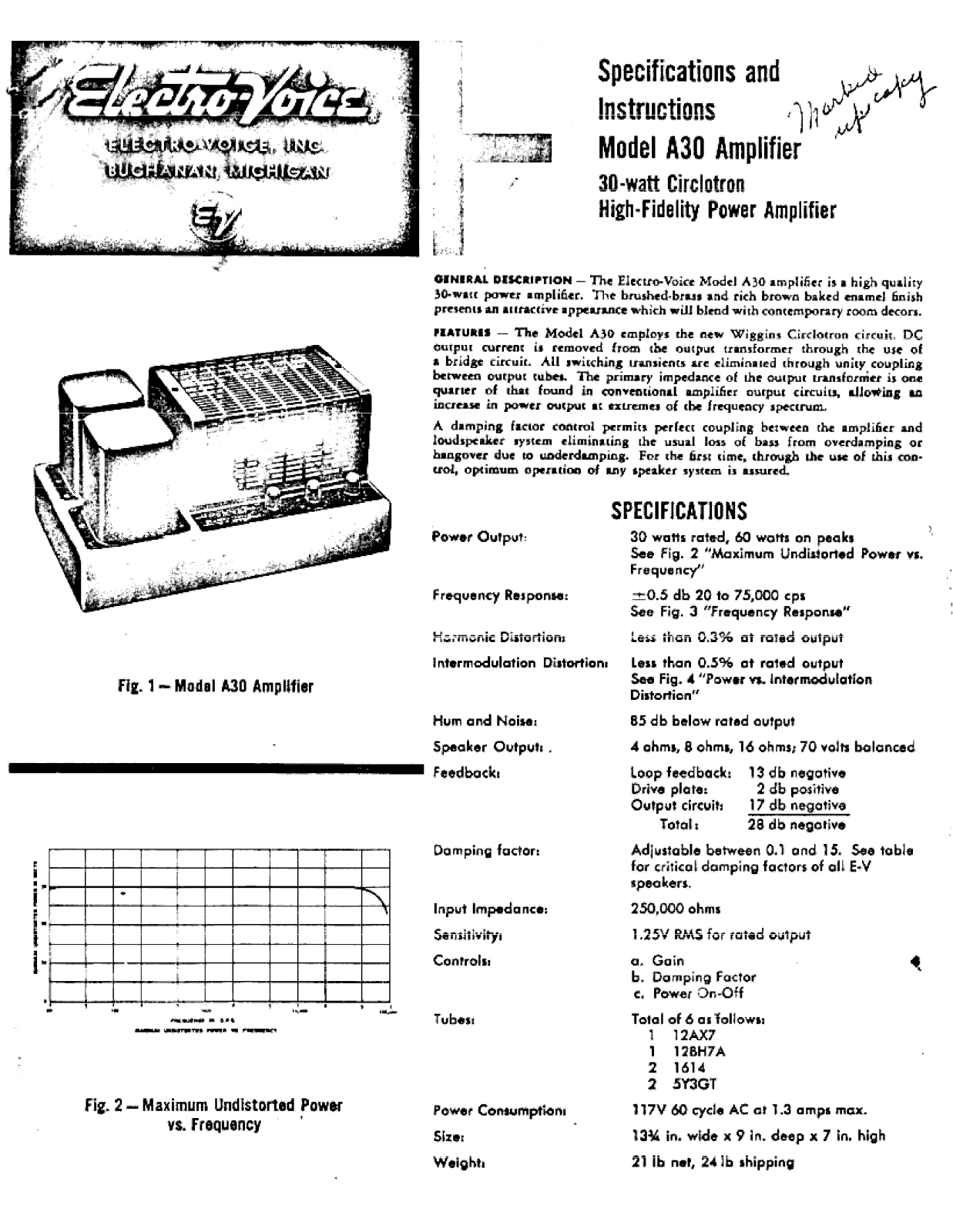 Electro-Voice A-30 Owners manual