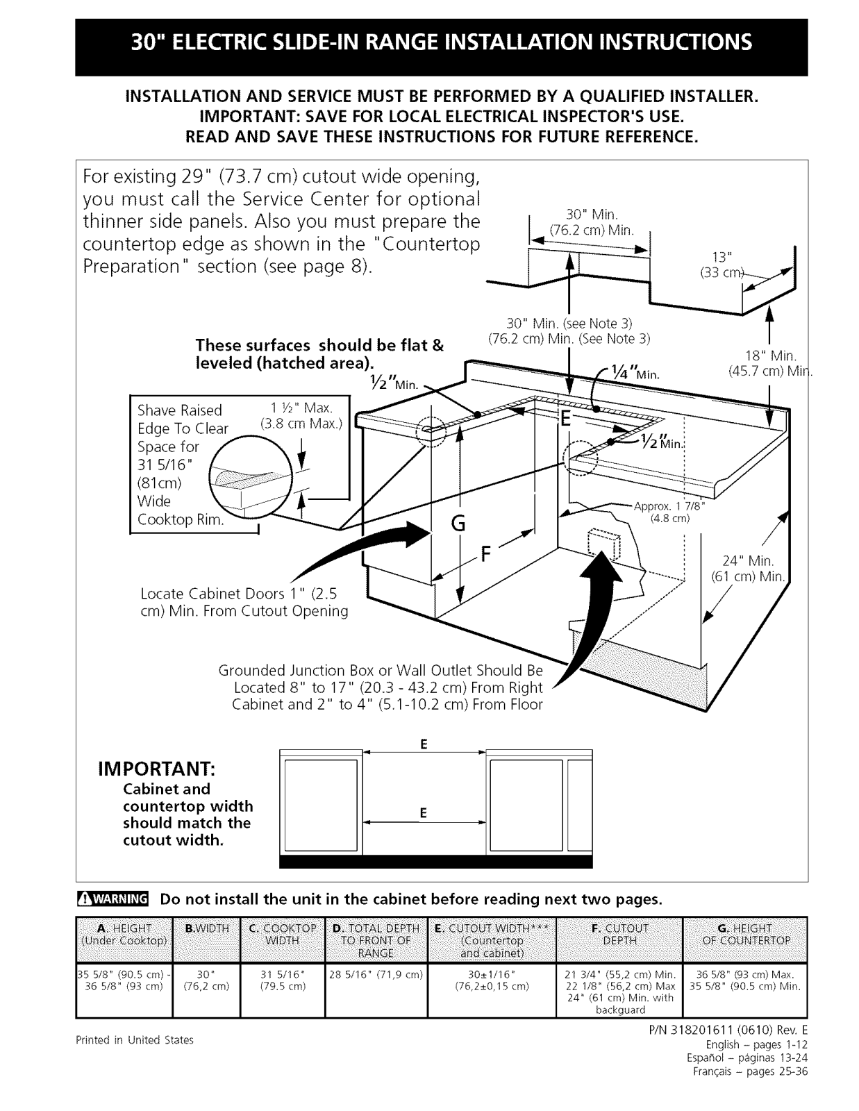 Frigidaire CFES3015LW2, CFES3015LW3, CFES3025LB1, CFES3025LB3, CFES3025LB4 Installation Guide - ManualMachine.com