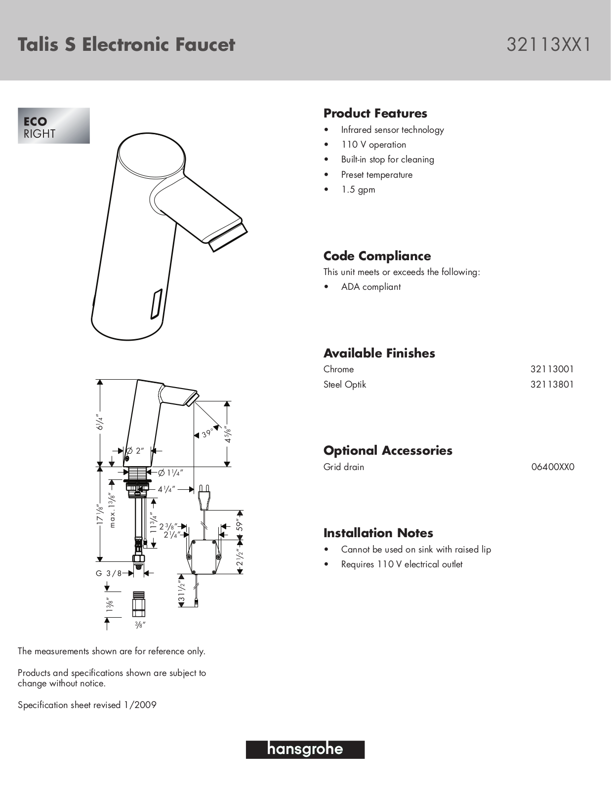 Hans Grohe 32113XX1 User Manual