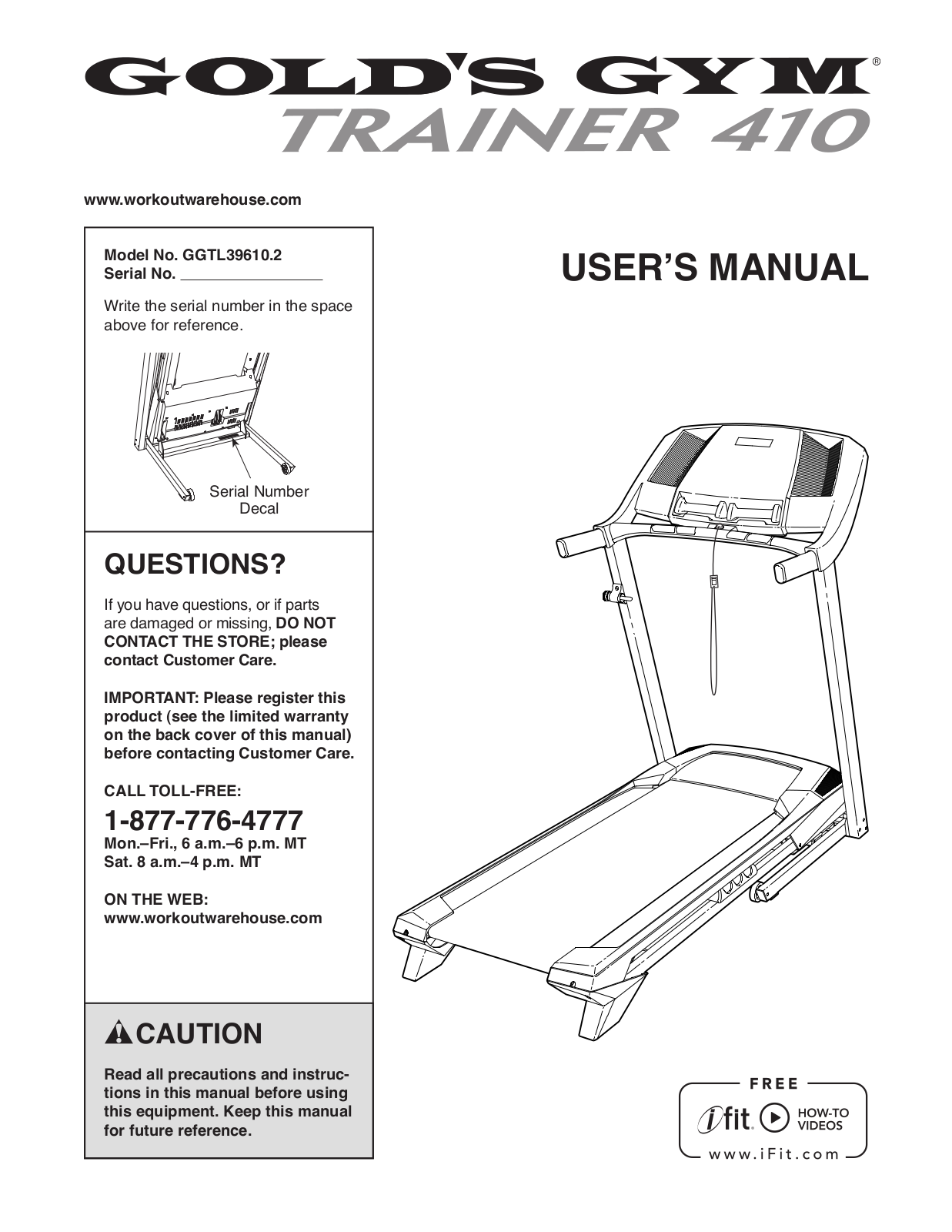 Gold's Gym GGTL396102 Owner's Manual