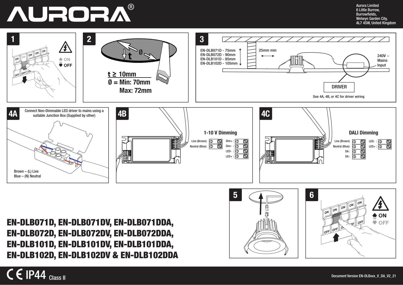 Aurora Lighting EN-DLB101D, EN-DLB072D, EN-DLB071D, EN-DLB102D, EN-DLB071DV Installation Instructions - ManualMachine.com