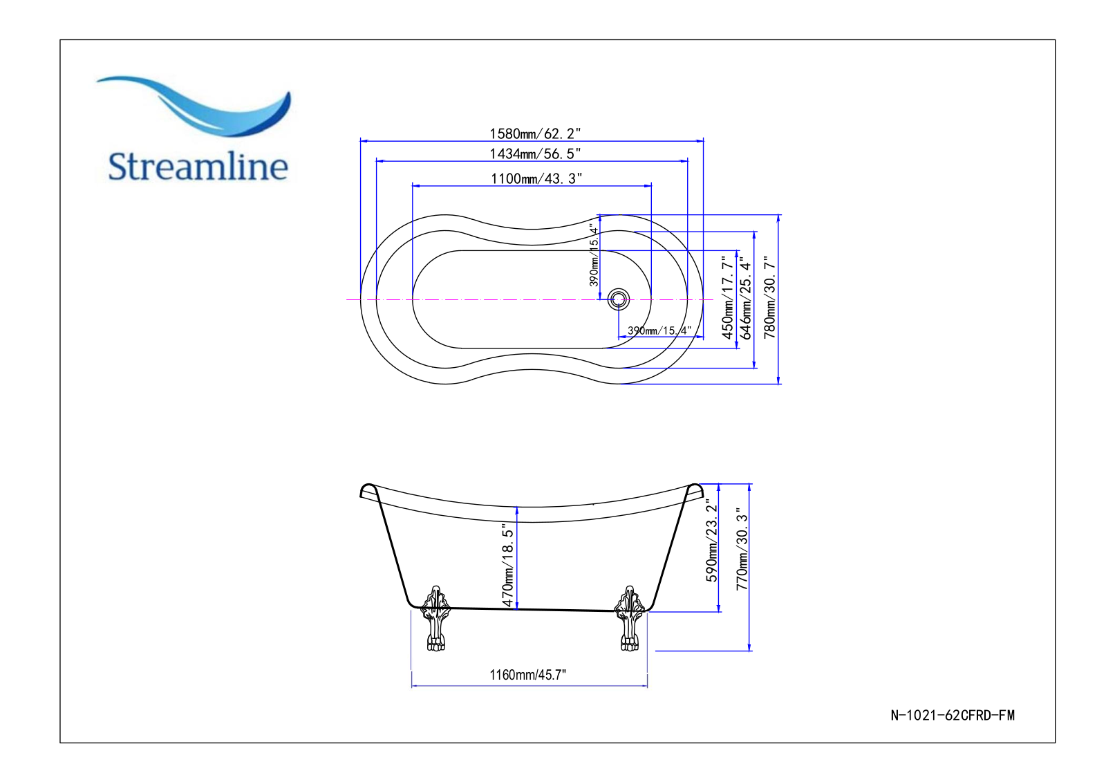 Streamline N1021CH, N1021BL, N1021WH, N1021GLD Specifications