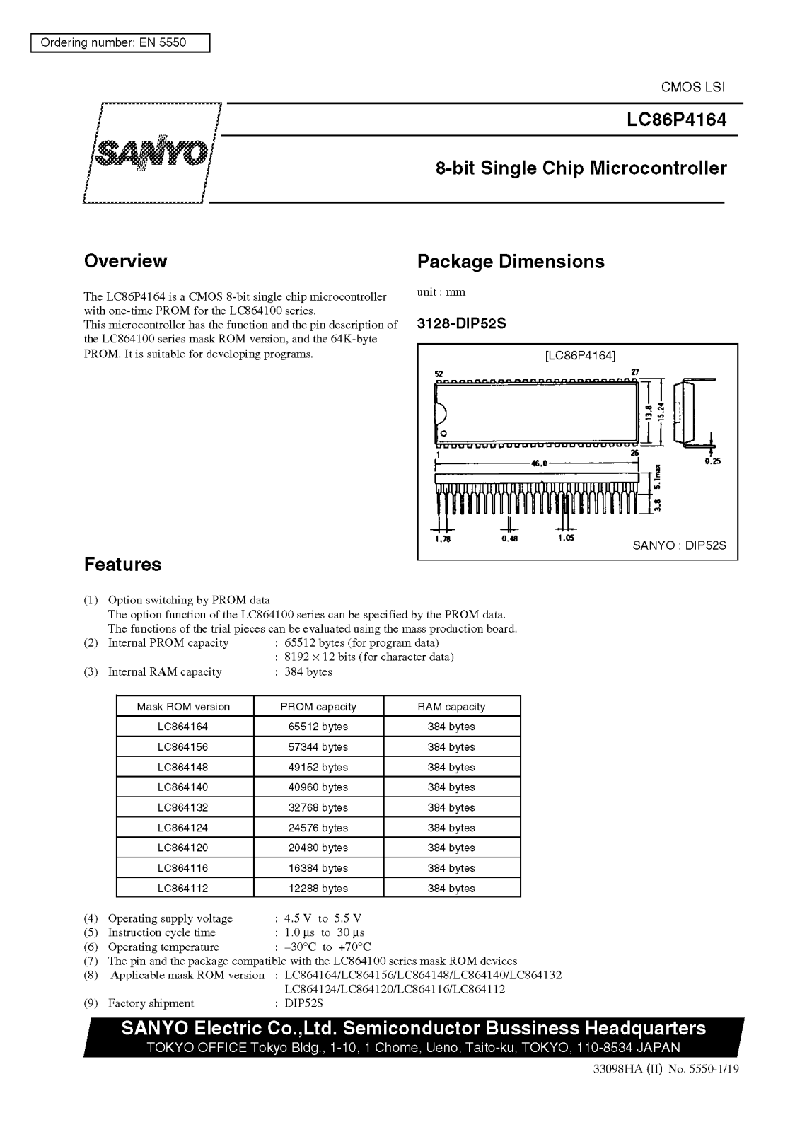 SANYO LC86P4164 Datasheet